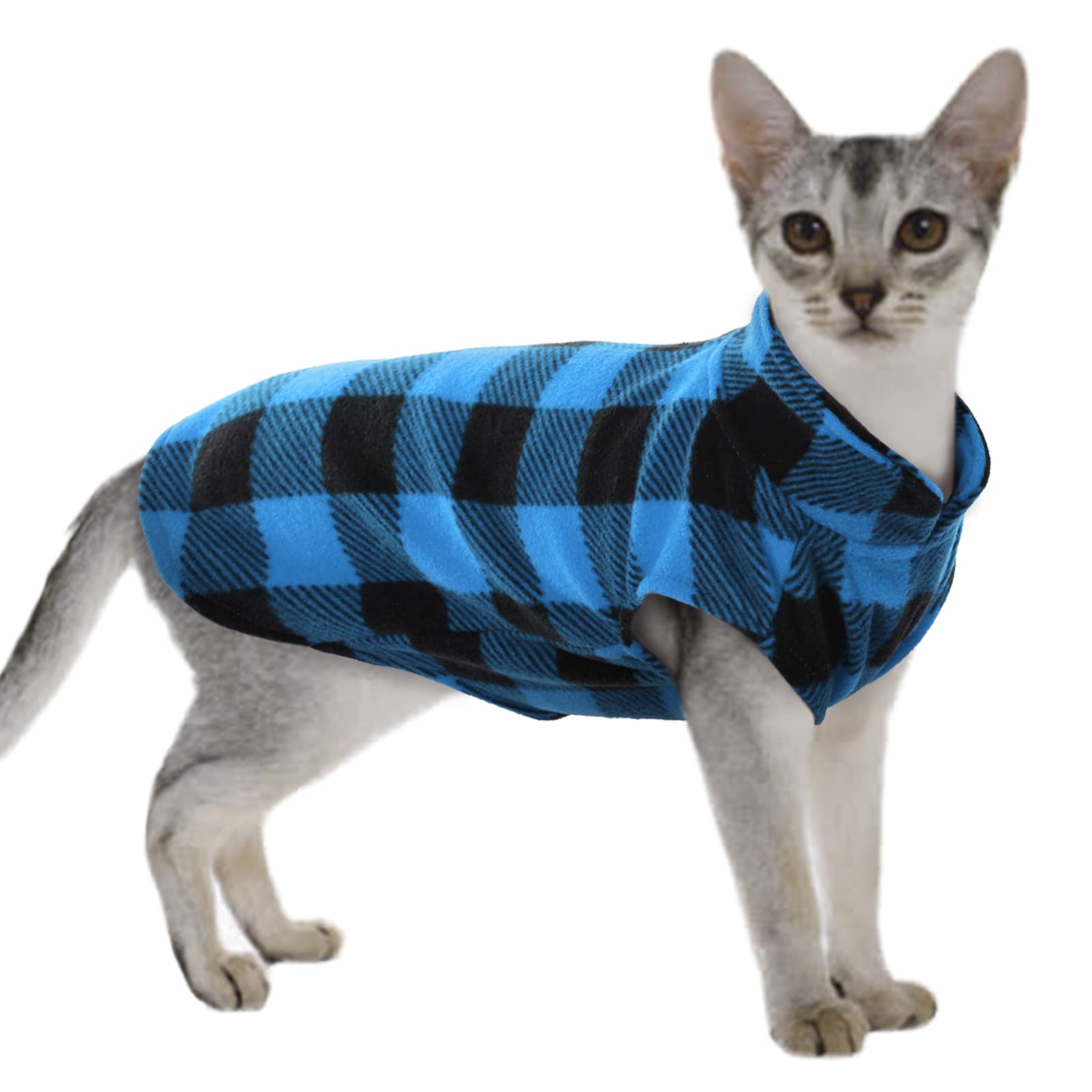Kuoser Stretch Dog Fleece Vest - Soft Plaid Dog Sweater for Small Dogs & Cats | Warm Winter Pullover Coat for Teddy, Chihuahua & Yorkshire Terriers | Leash Hole Design | Perfect for Outdoor Walks & Cold Weather Protection