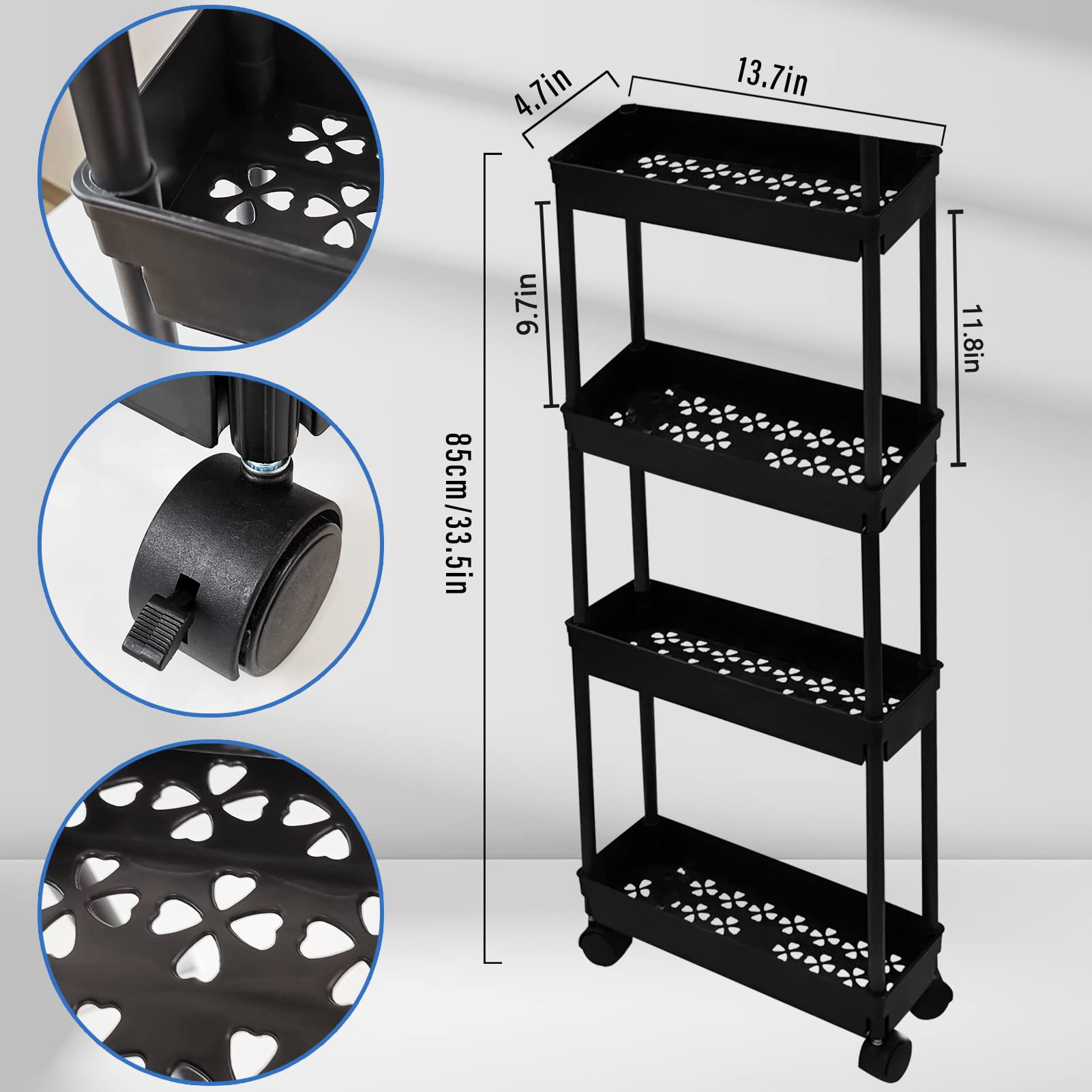 4-Tier Slim Rolling Utility Cart with Wheels - 39