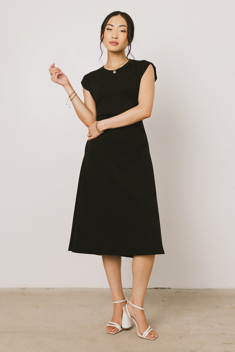 Kyra Black Midi Dress for Women - Elegant Casual & Party Wear - Perfect for Office, Date Night & Special Occasions