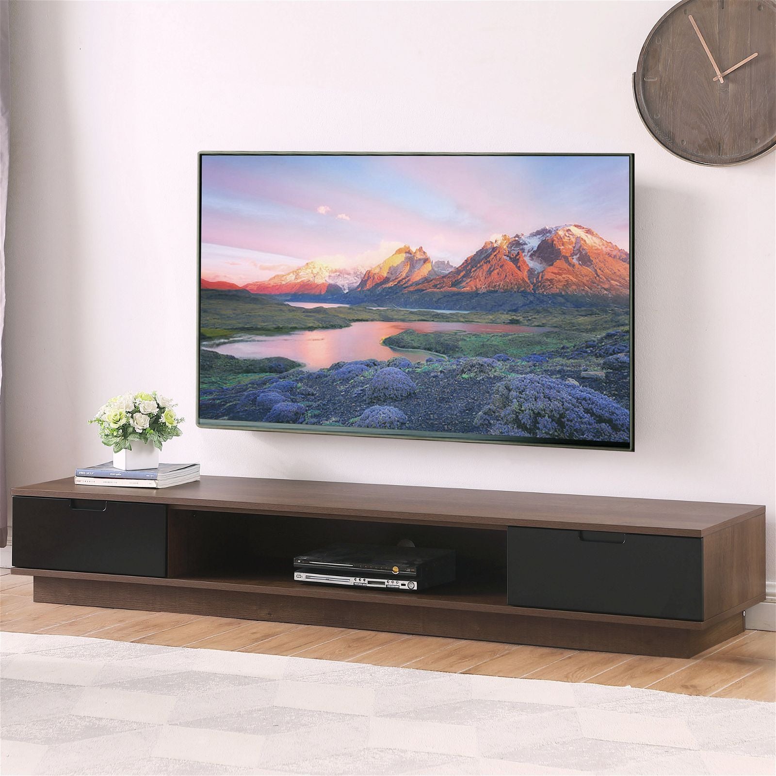 DELUX 200cm Low Line TV Stand Unit in Dark Oak by Tauris™ - Perfect for Living Room Entertainment Centers & Modern Home Theater Setups