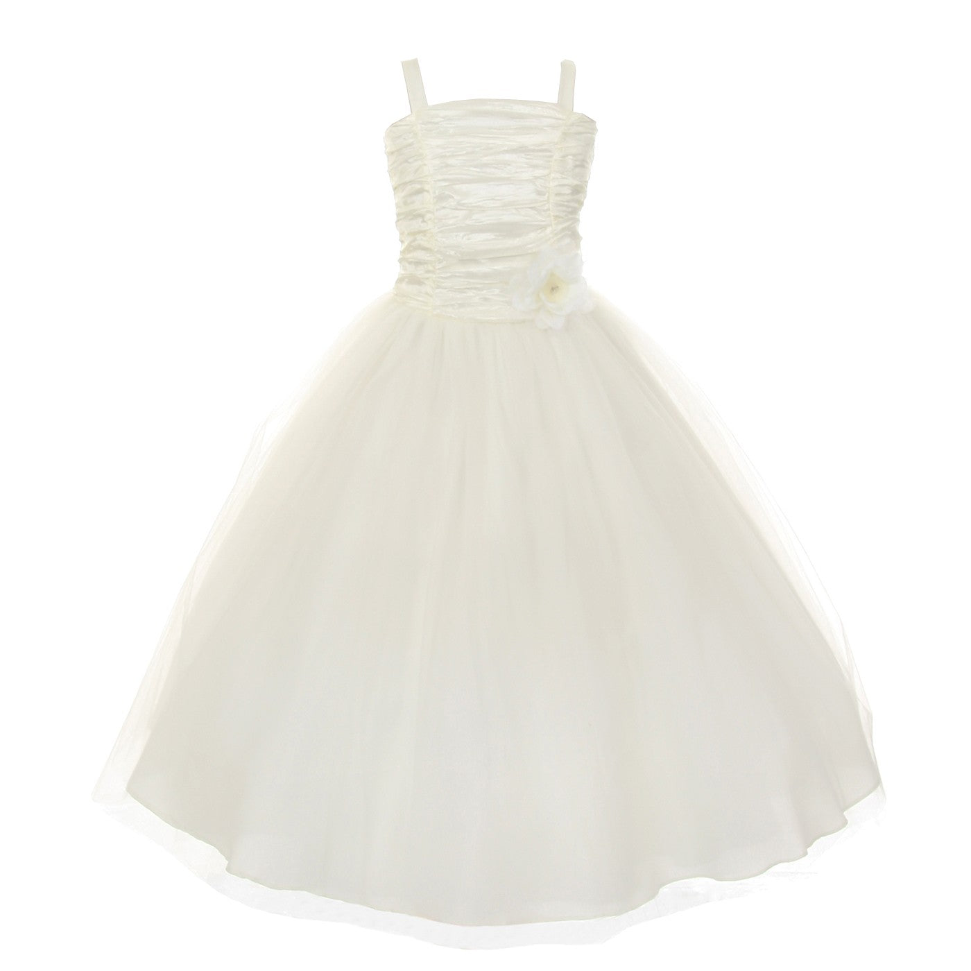 Big Girls Ivory Crinkle Bodice Floral Tulle Flower Girl Dress Sizes 8-16 - Perfect for Weddings, Baptisms & Special Occasions