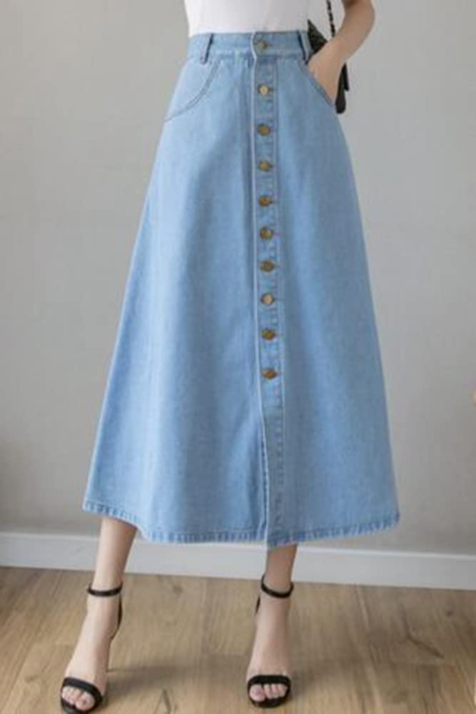 Long Denim Skirt High Waist Jeans Skirts for Women - Vintage A-Line Denim Maxi Skirt with Pockets | Casual, Office & Date Night Outfits