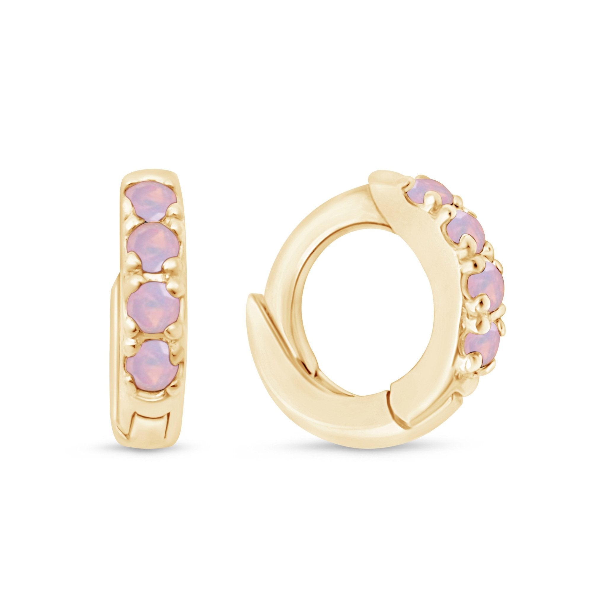 14K Solid Yellow Gold Opal Pavé Studded Huggie Earrings | Elegant & Dainty Hoop Earrings for Women | Perfect for Parties, Weddings & Everyday Wear