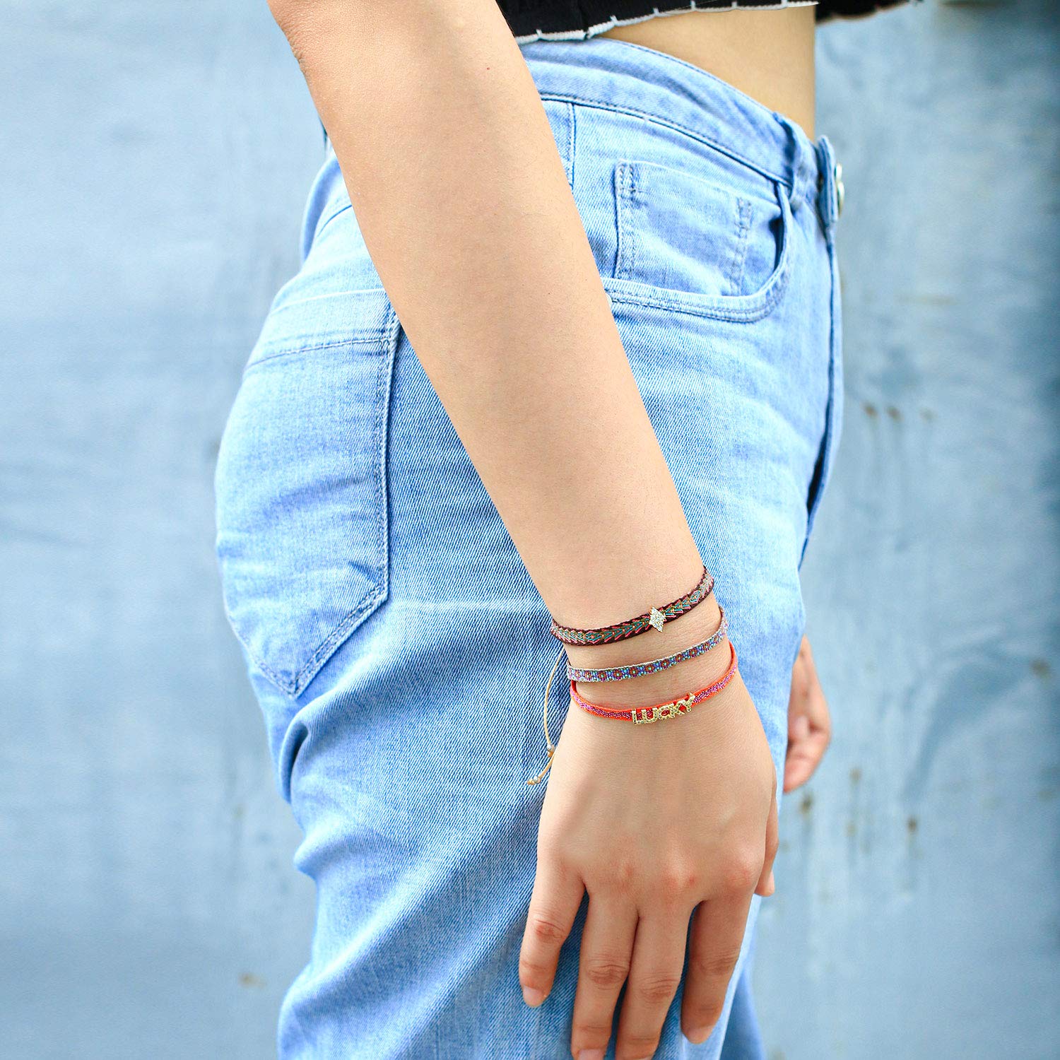 KELITCH Women's Adjustable Friendship Bracelets with Star Charm - Colorful Silk Rope Stackable Bracelets for Best Friends, Sister Gifts, and Everyday Boho Fashion Accessories