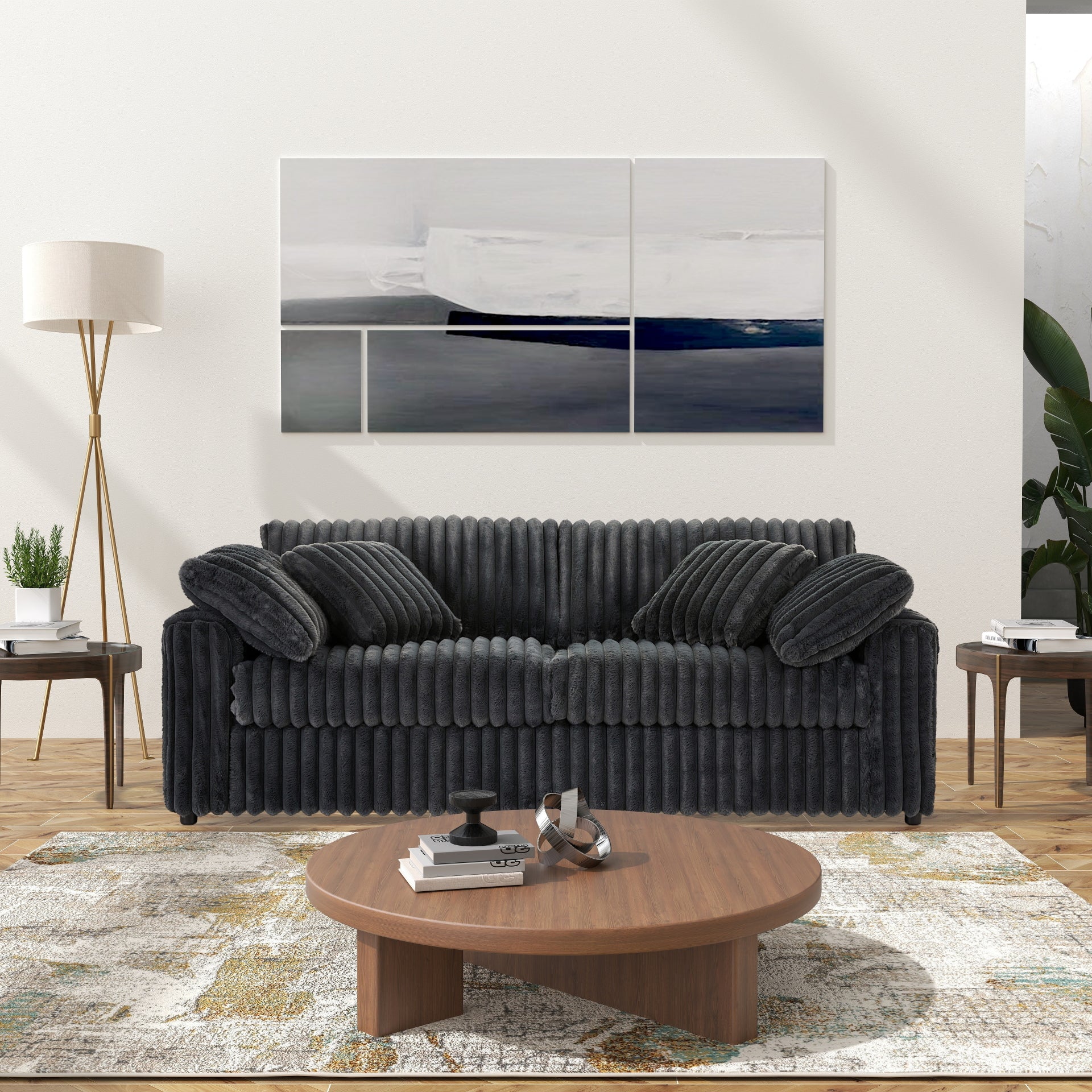 Roundhill Furniture Belvoir Upholstered Stationary Sofa - Modern Living Room Couch with Soft Fabric for Home, Office & Lounge Comfort