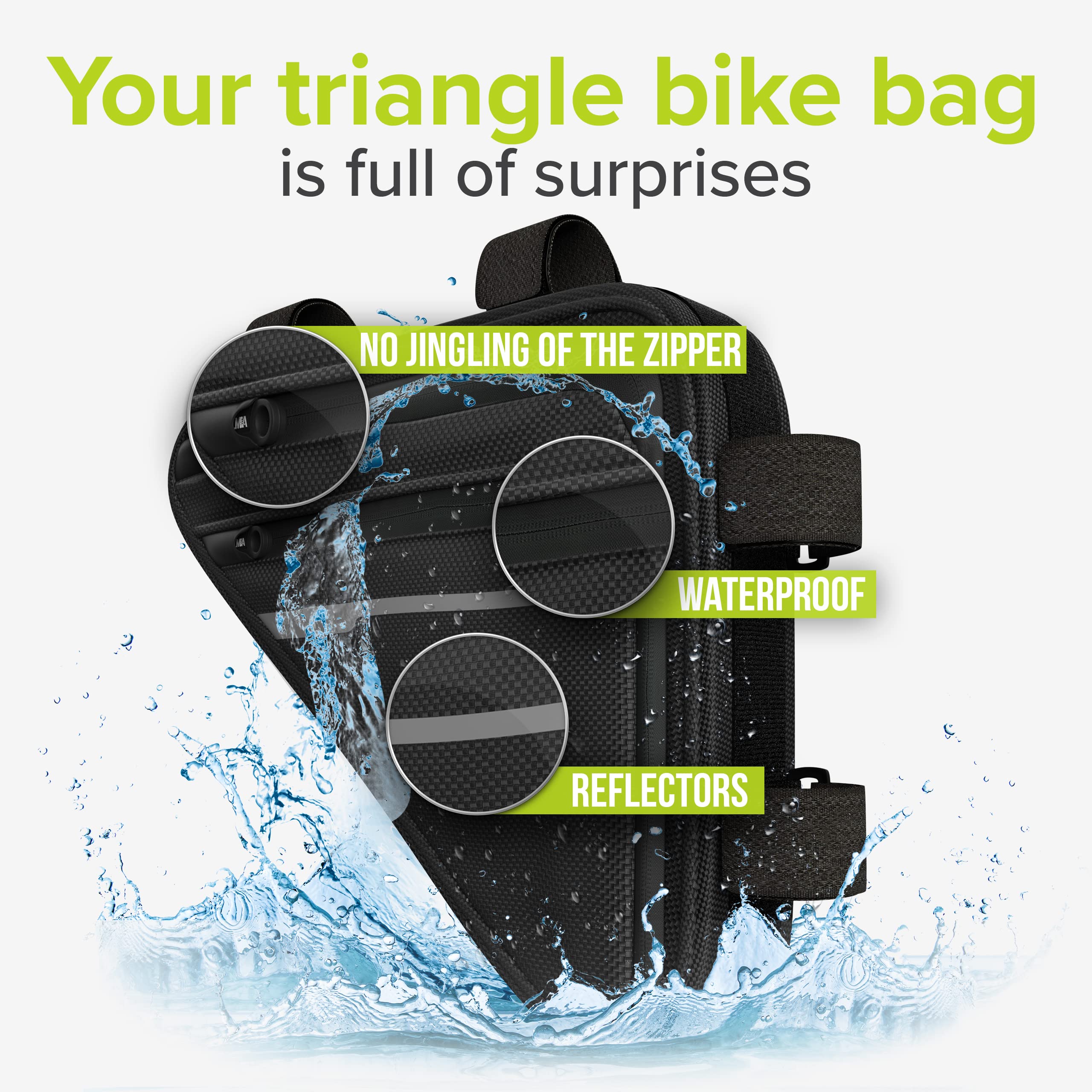 VELMIA Waterproof Reflective Triangle Bike Frame Bag - Large Storage for Bicycle Lock, Tools & Jacket - Durable Cycling Pouch for Commuting, Mountain Biking & Outdoor Adventures