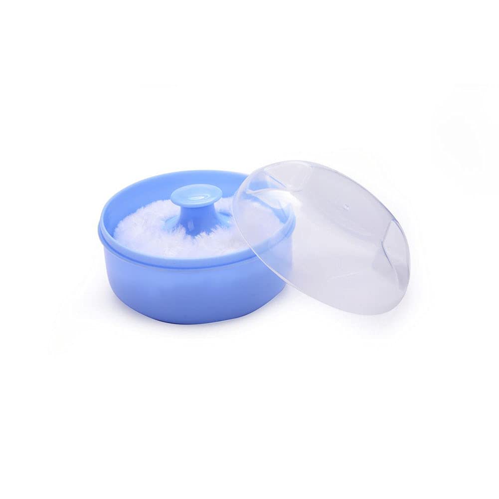 2PCS Soft Baby Powder Puff Sponge Set with Portable Dispenser - Empty Talcum Powder Container for Baby Shower & Diaper Changes (Blue + Pink) - Ideal for Newborn Care, Travel & Home Use