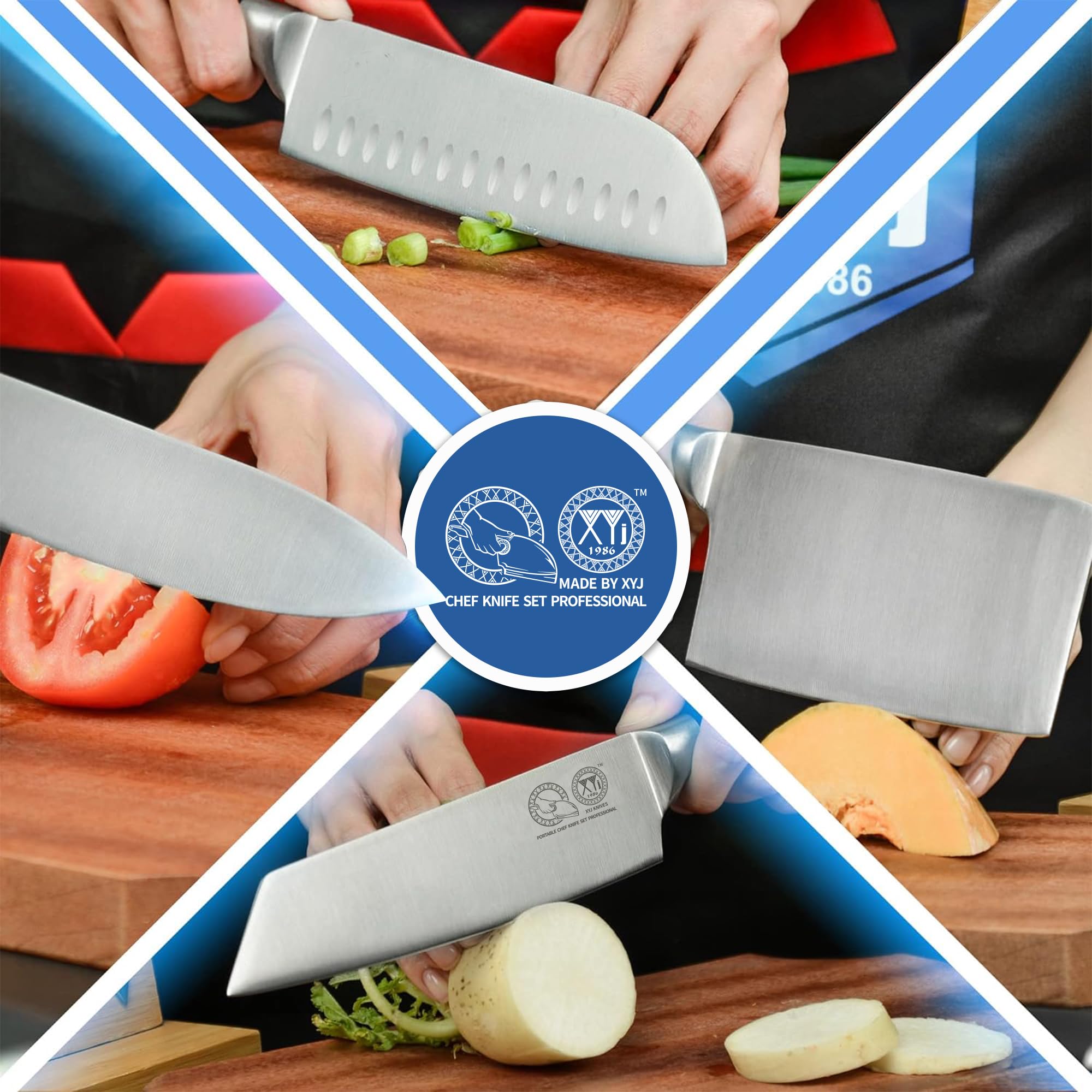 XYJ Professional Chef Knife Set with Bag - Authentic Since 1986 - Includes Cleaver Butcher Knife for Meat Cutting - Perfect for Home Kitchens, Restaurants & BBQ Parties