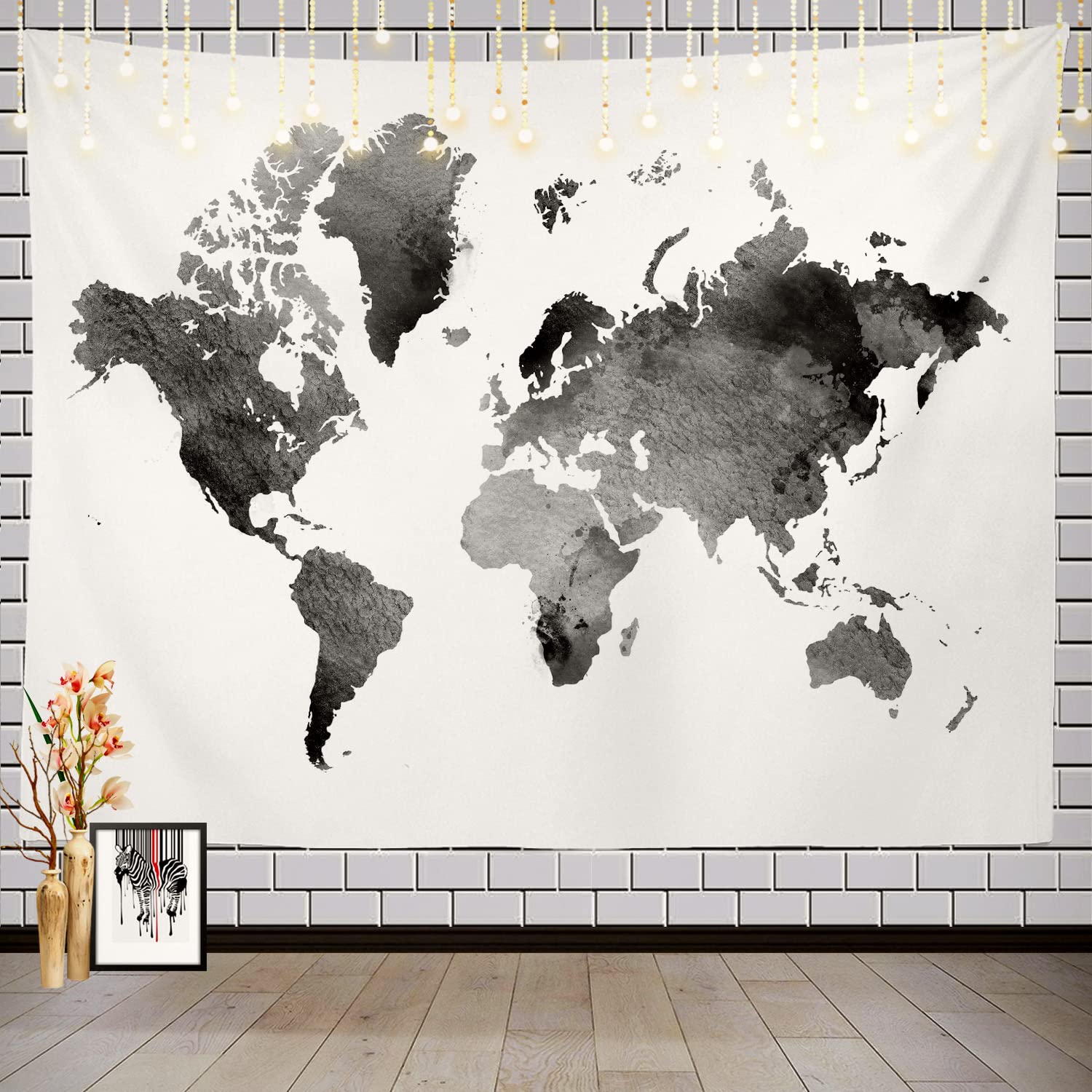 Batmerry Black & White Watercolor World Map Tapestry - 39.4 x 59.1 Inch Wall Art Decor for Bedroom, Living Room, Dorm | Perfect for Boho Home Decor, Travel Theme Rooms & Gift Ideas