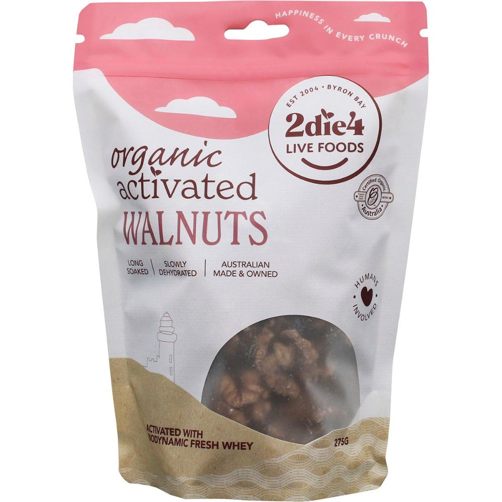 Organic Activated Walnuts with Fresh Whey - 275g | 2DIE4 LIVE FOODS | Rich in Omega-3 & Antioxidants | Perfect for Snacking, Baking & Healthy Recipes