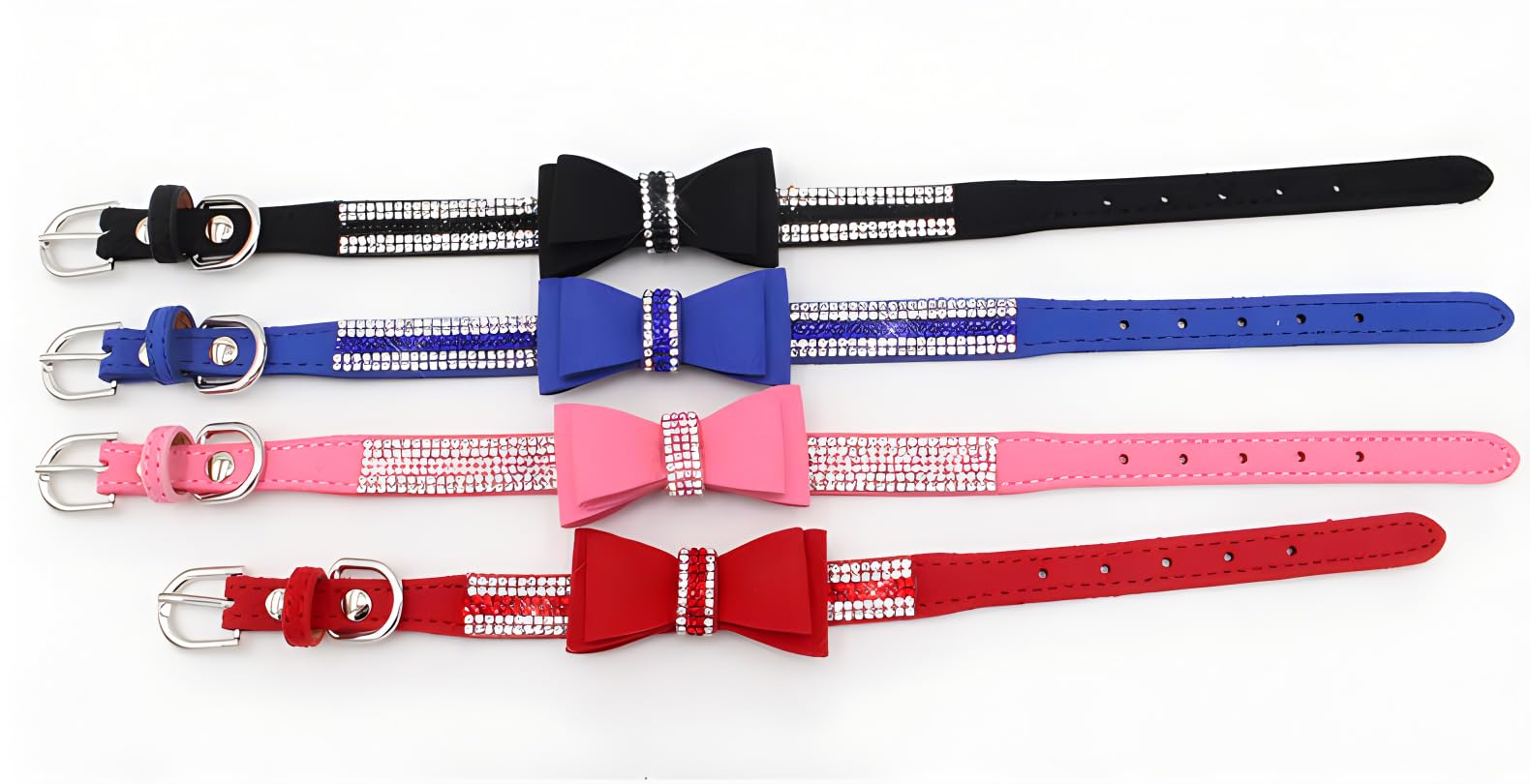 Sparkly Rhinestone Dog Collar with Bow - Adjustable Bling Jewelry Collar for Small to Medium Dogs & Cats - Perfect for Pet Fashion, Parties & Daily Walks (XXS, XS, S, M)