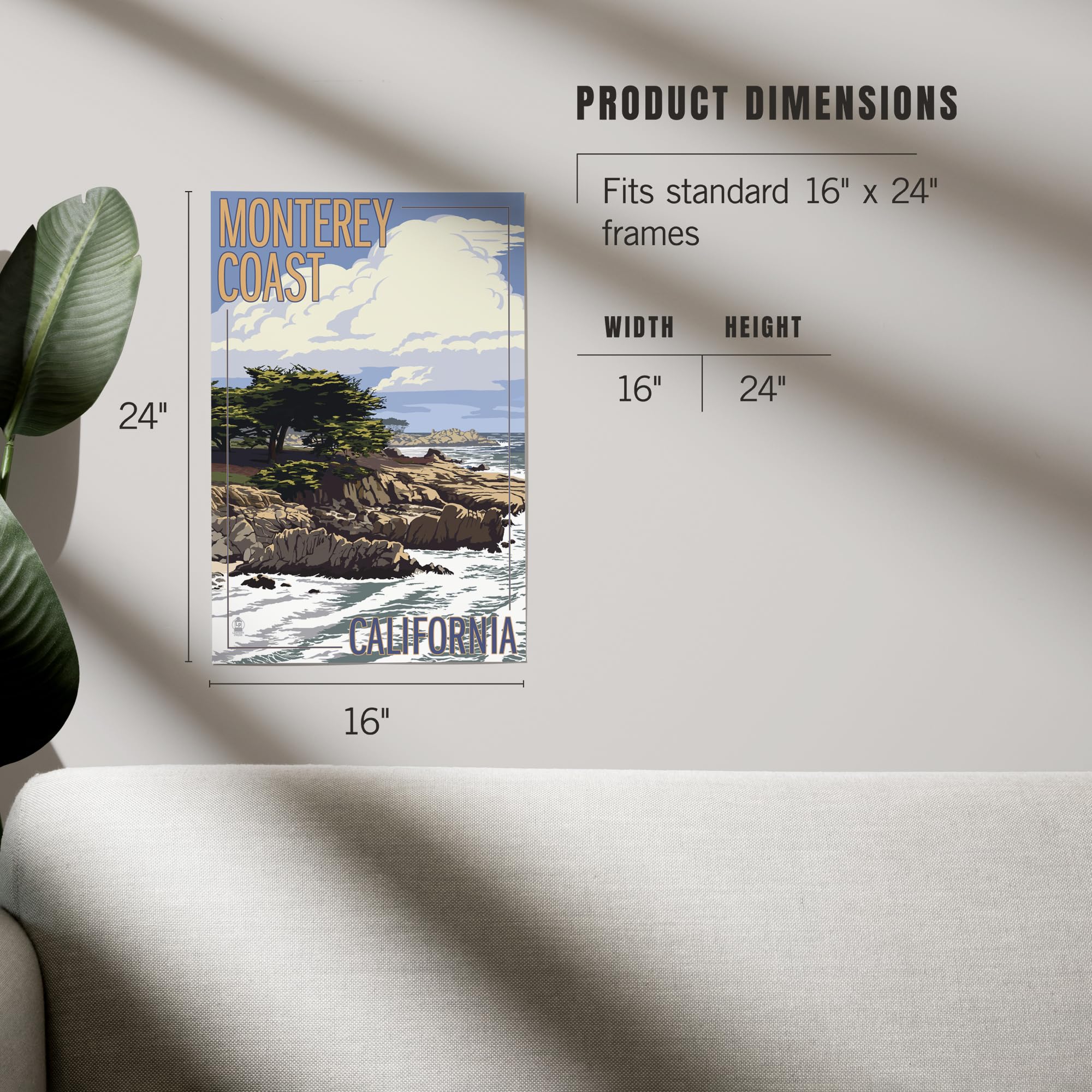 Lantern Press 16x24 Inch Giclee Art Print - Monterey Coast California Cypress Trees Landscape Wall Decor - Perfect for Living Room, Bedroom & Office