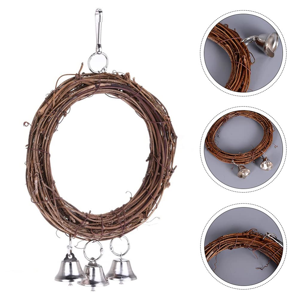 Balacoo Natural Grapevine Wreath Bird Toy - Hanging Chew Toy with Bell for Parrots, Cockatiels & Small Birds | Cage Perch, Swing & Foraging Activity | Safe Rattan Birdseed Wreath for Play & Exercise