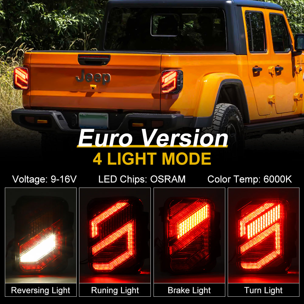 LED Tail Lights for Jeep Gladiator JT 2020-2022 - High Performance Brake Lights, Reverse Lights & Turn Signal Lights | Off-Road & Night Driving Safety Accessories