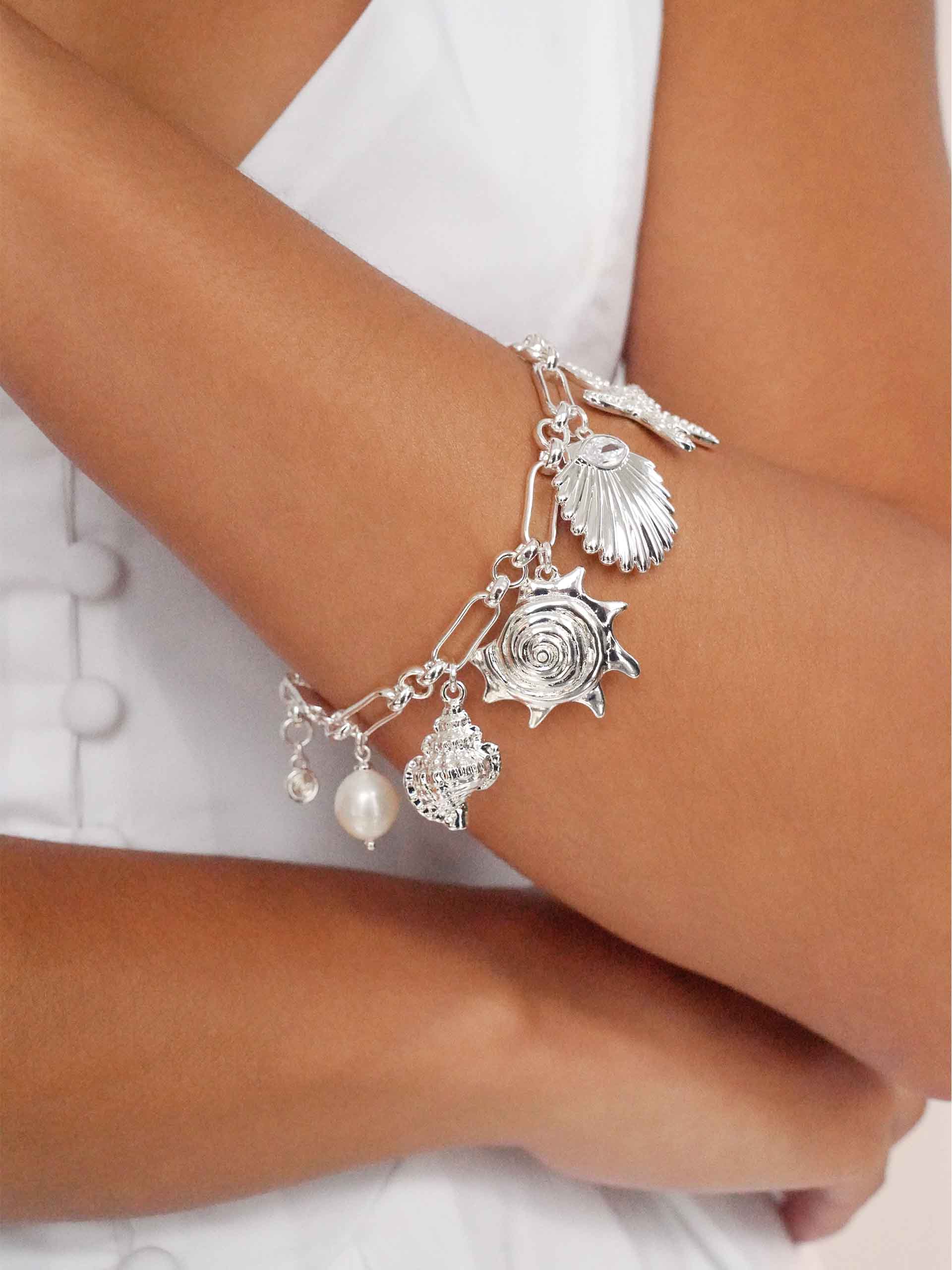 Oceanic Dreams Charm Bracelet - Handmade Sea Glass & Shell Beaded Jewelry for Women | Perfect for Beach Vacations, Summer Outfits & Boho Fashion Accessories