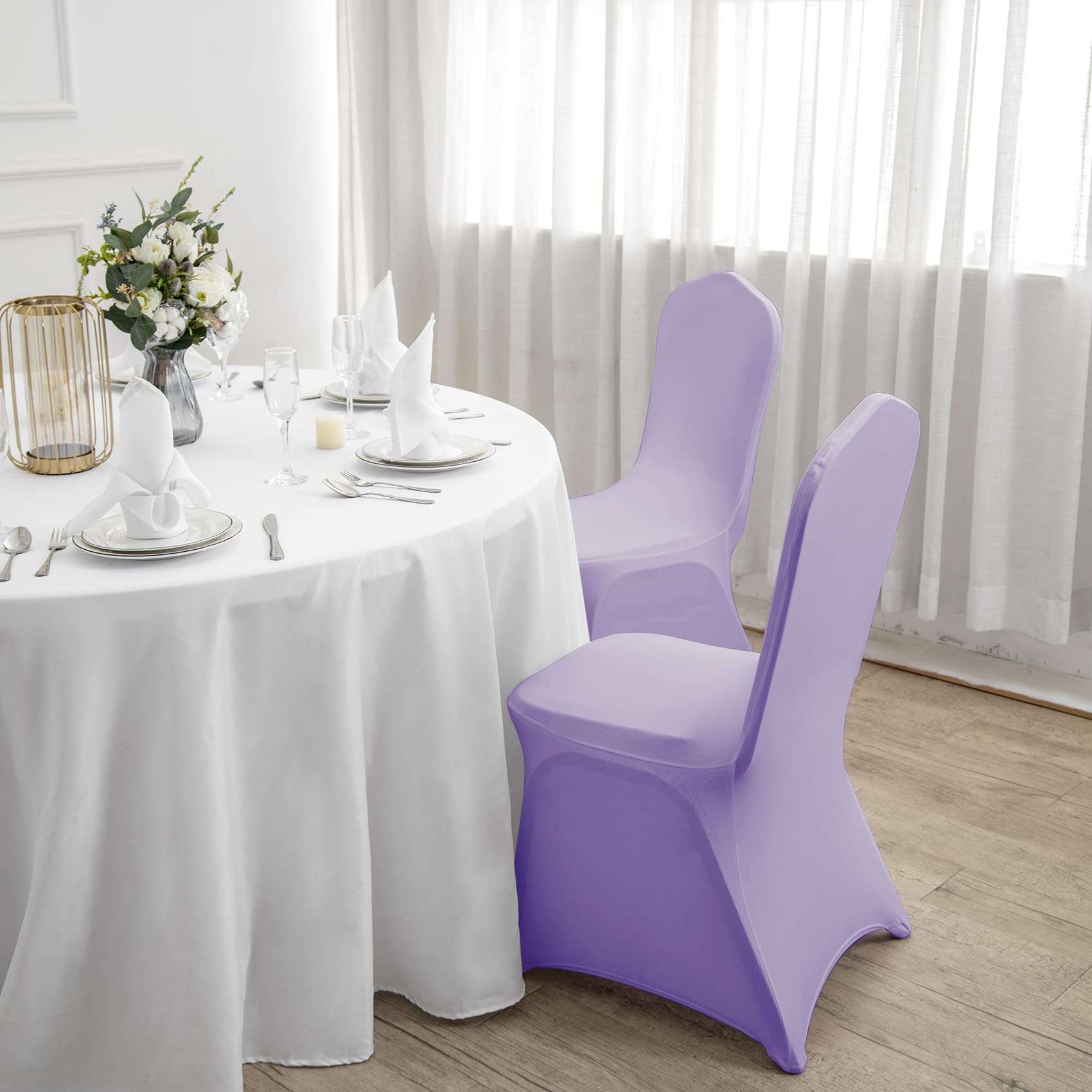 12PCS Spandex Stretch Chair Covers - Washable & Removable Elastic Dining Chair Slipcovers for Living Room, Party, Banquet, Wedding Events - Lavender (Perfect for Home Decor, Hotel, Restaurant & Event Setup)