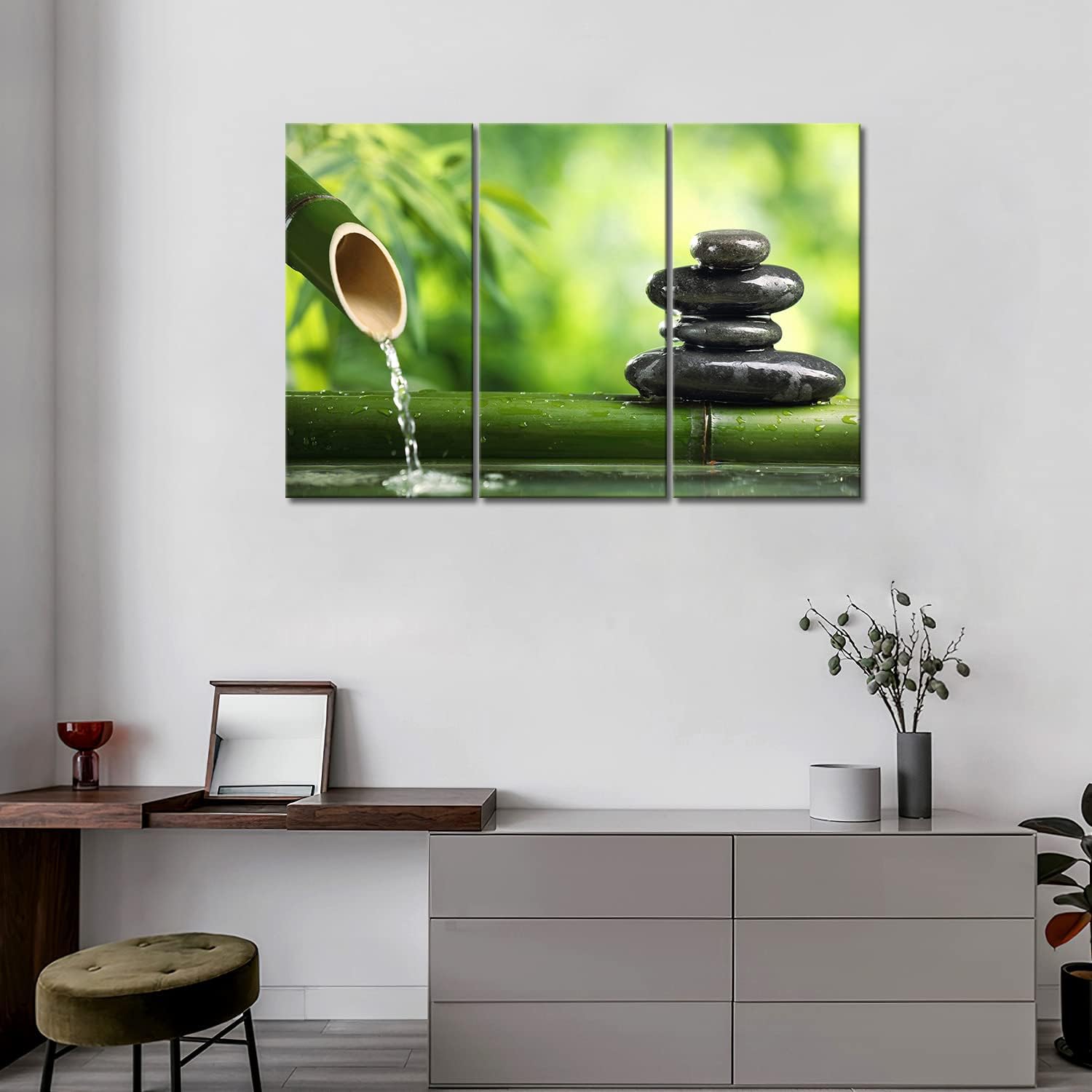 Zen Wall Art Green Spa Still Life with Bamboo Canvas Painting - Modern Botanical Print for Home & Office Decor - Stretched Wooden Frame Ready to Hang - Perfect for Living Room, Bedroom, Spa or Meditation Space