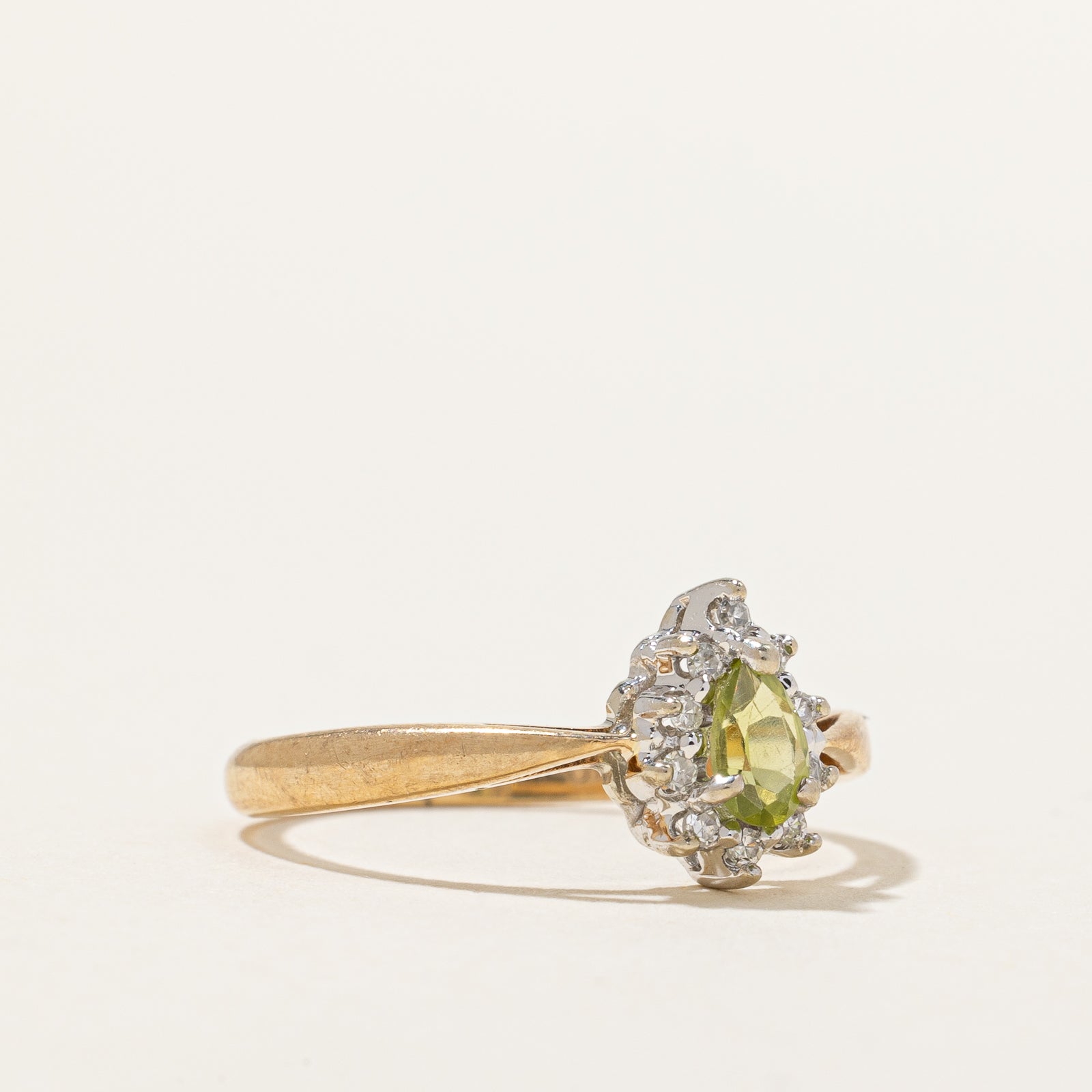Peridot & Diamond Halo Ring - 0.18ct Peridot with 0.05ctw Diamond Accents - Size 5.5 - Elegant Birthstone Jewelry for August, Perfect for Engagement, Anniversary & Special Occasions