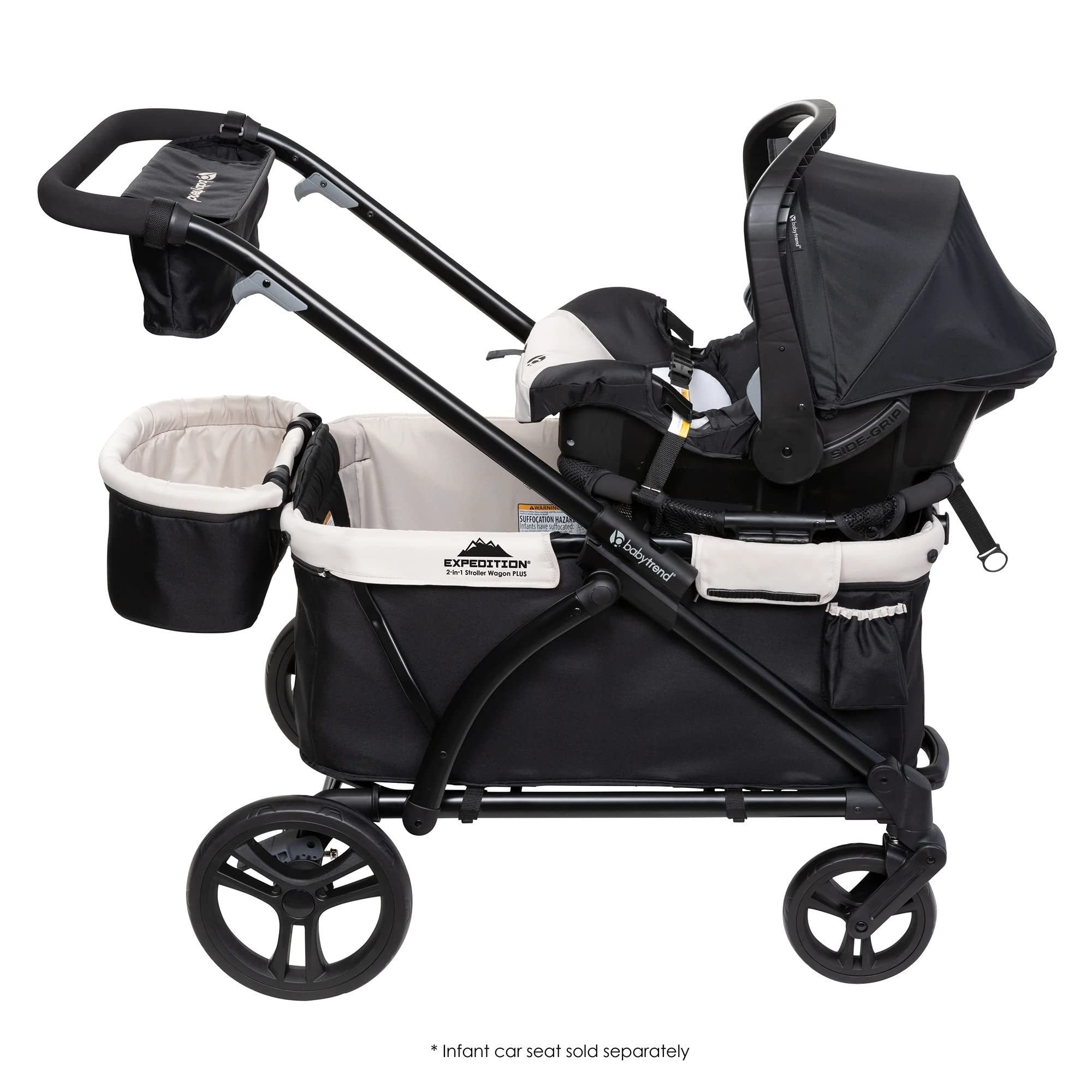 Baby Trend Expedition 2-in-1 Collapsible Stroller Wagon with Canopy & Storage | Foldable Wagon for Kids | Includes Storage Basket, 2 Trays & 6 Bottle Holders | Perfect for Park Outings, Beach Trips & Family Adventures (Modern Khaki)