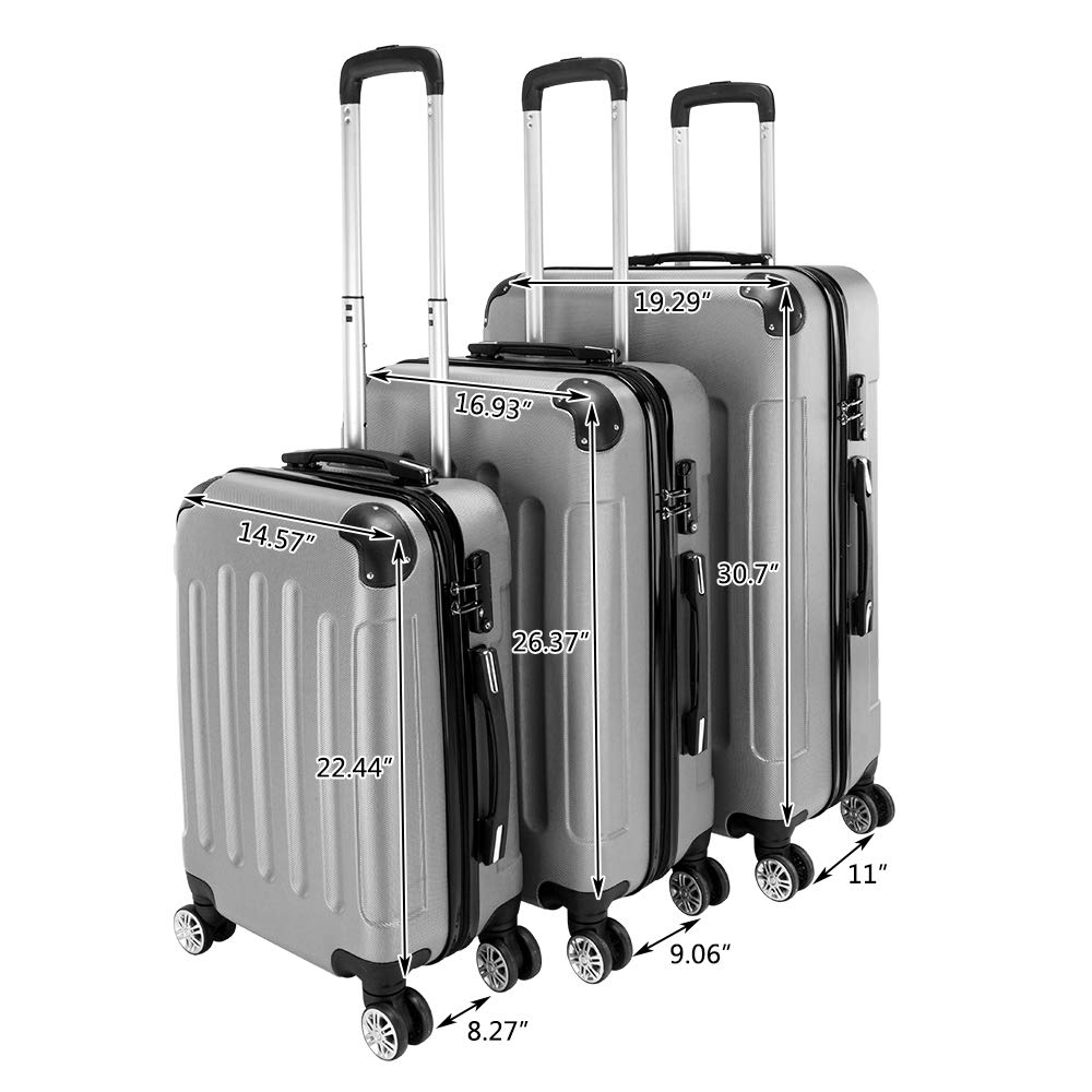 3 Piece Lightweight ABS Luggage Set with 360° Spinner Wheels - 20