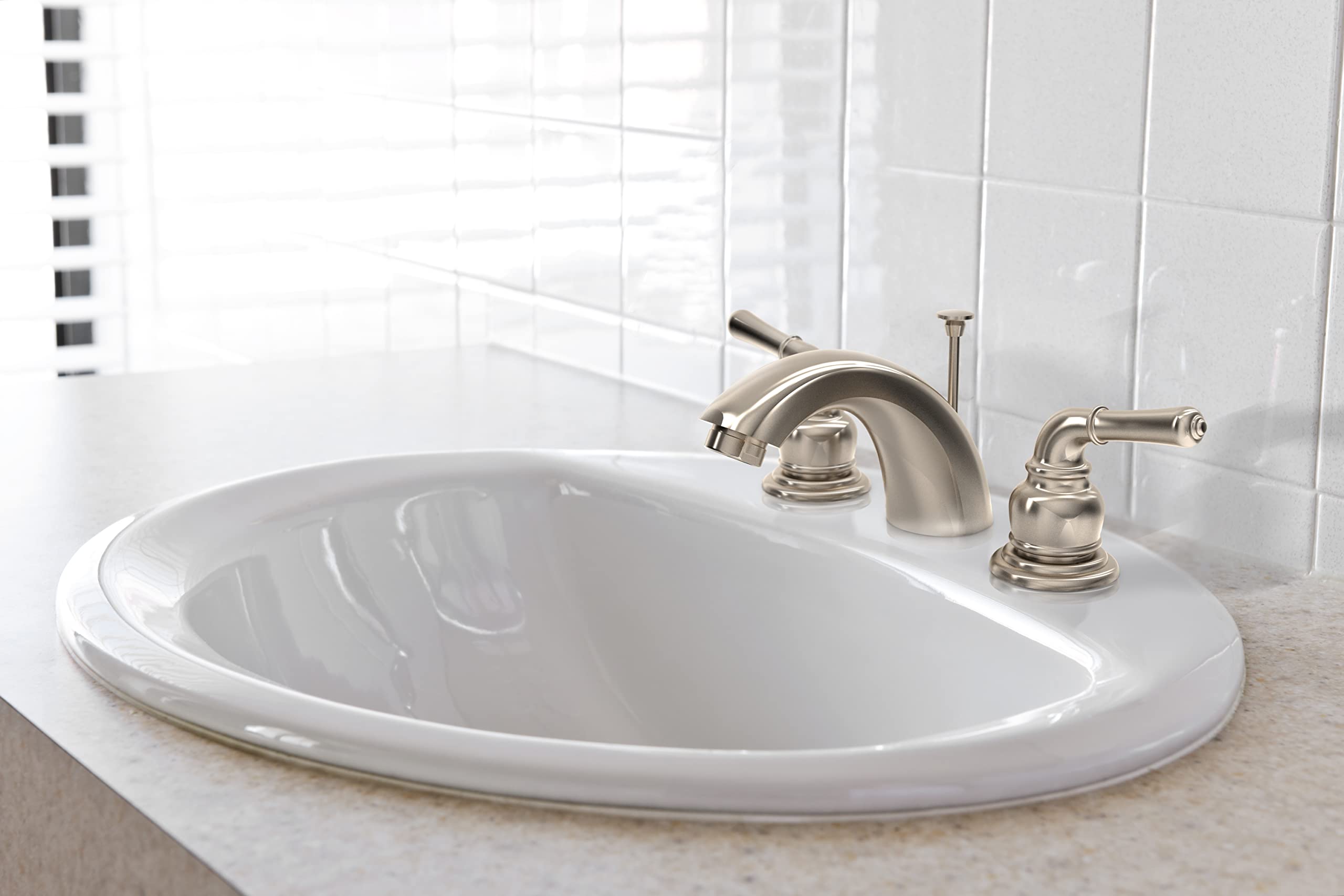 ACCENT COLLECTION - 2-Handle Widespread Bathroom Sink Faucet in Brushed Nickel Finish - Perfect for Modern Vanities and Guest Bathrooms