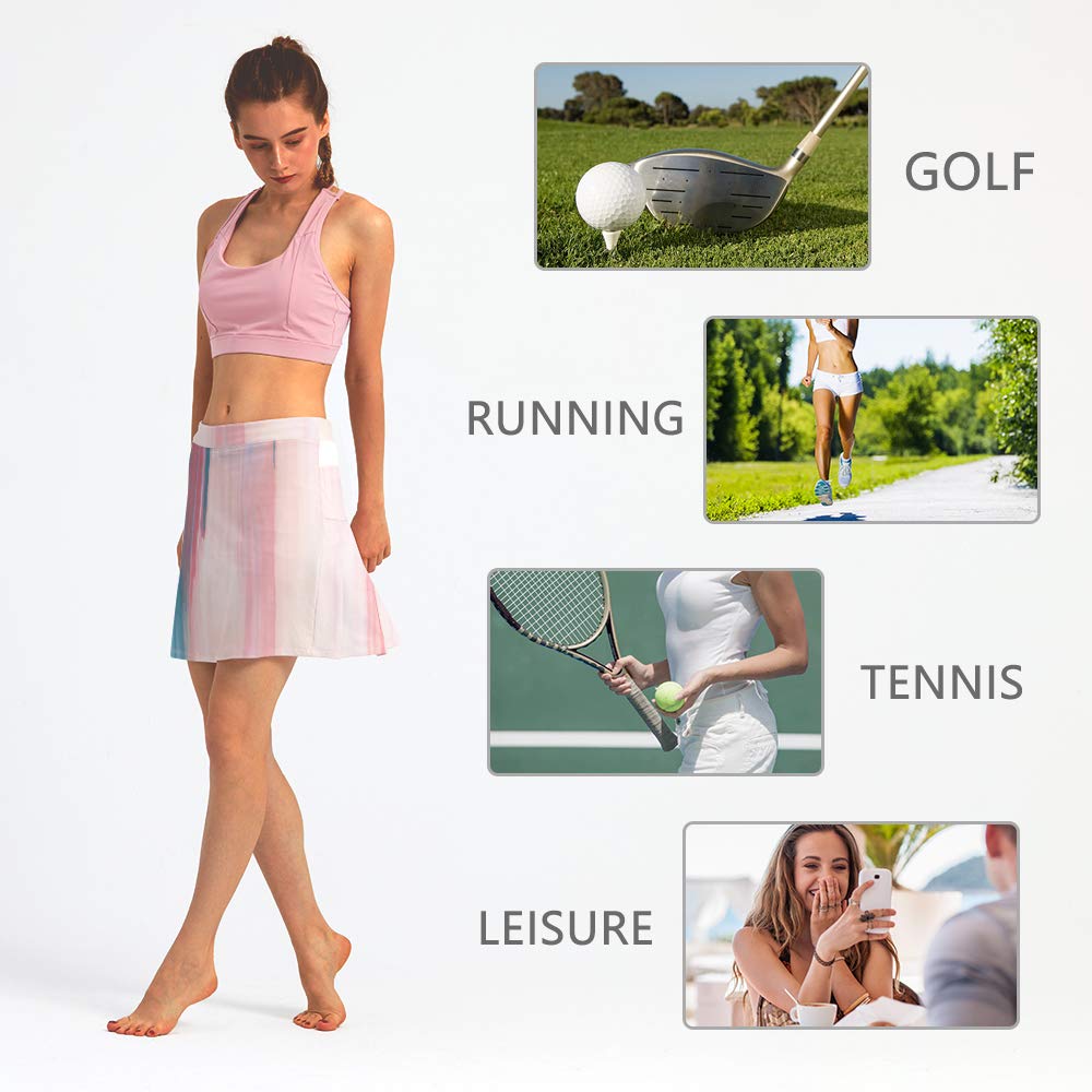 Women's Stretchy Pleated Tennis Skirt with Built-in Shorts & Pockets - Perfect for Golf, Running, and Sports Activities (Runs Large)
