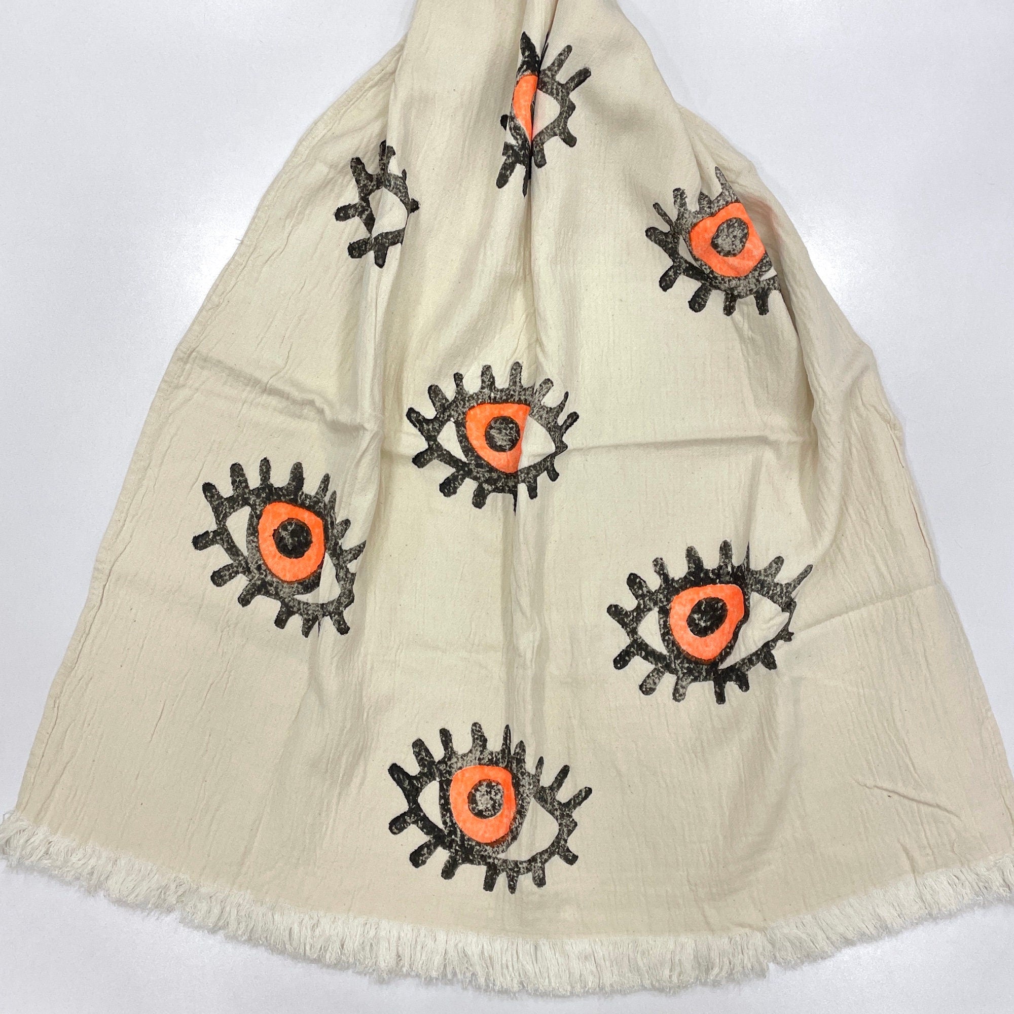 Premium Muslin Towel with Evil Eye Design in Orange - Soft & Absorbent for Baby, Beach, and Yoga Use