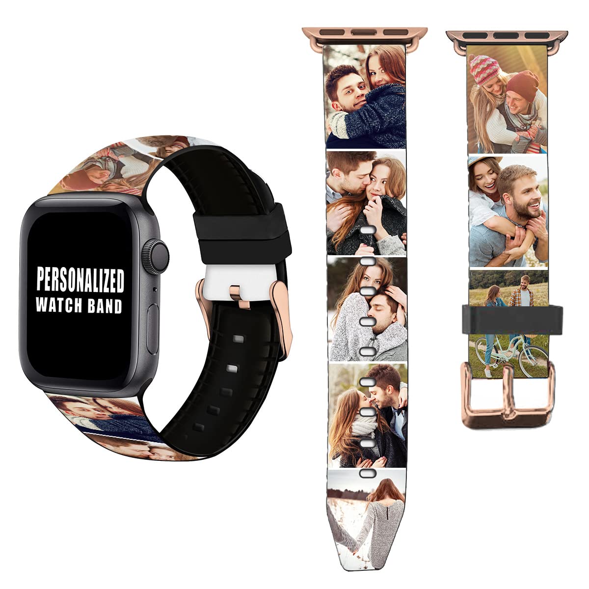 Custom Photo Bands for Apple Watch 38mm 40mm 41mm - Personalized Silicone Watch Strap with Golden Buckle - Compatible with iWatch Series for Men & Women - Perfect for Sports, Gifts & Everyday Wear