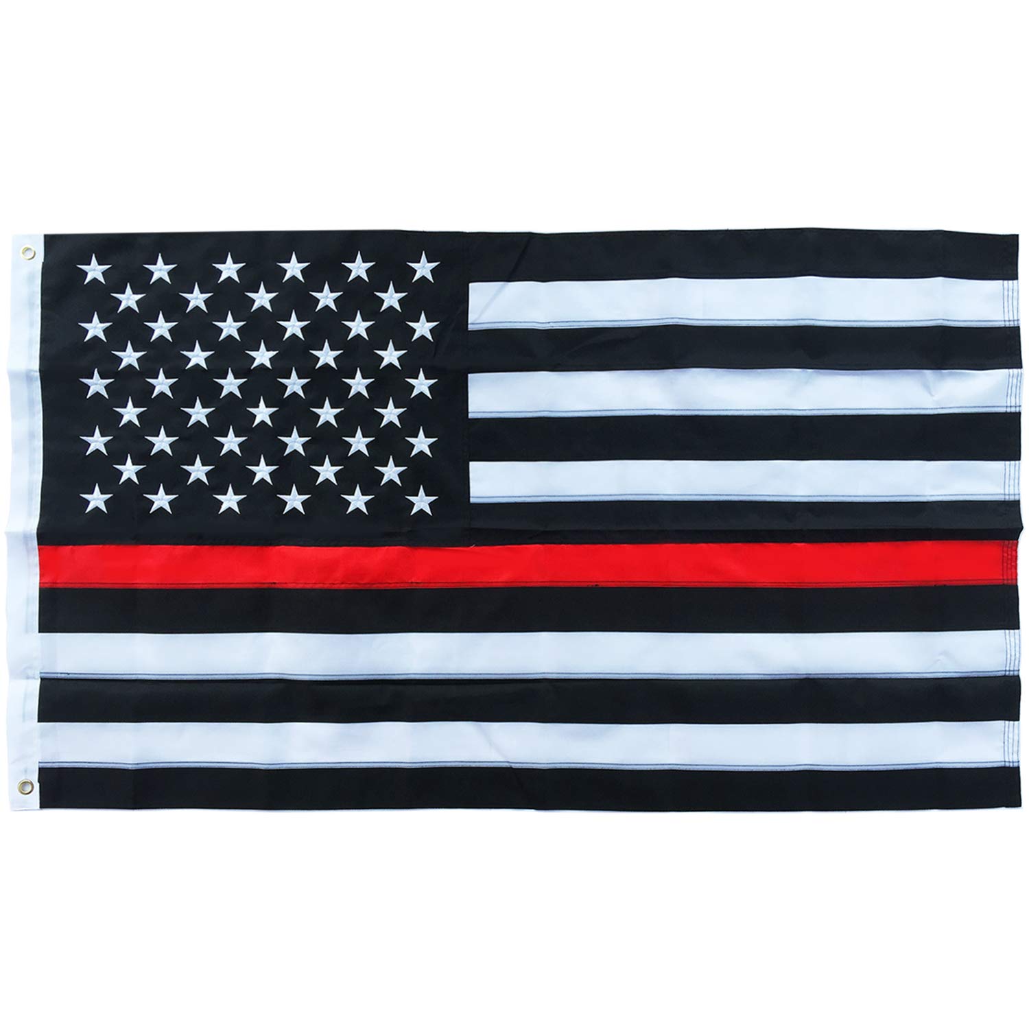 3x5 ft Thin Red Line American Flag - Embroidered Stars & Sewn Stripes Firefighter Flag - UV Resistant Outdoor US Flag for Fire Station, Backyard, Truck Decoration - Black Red White Fireman Support Banner