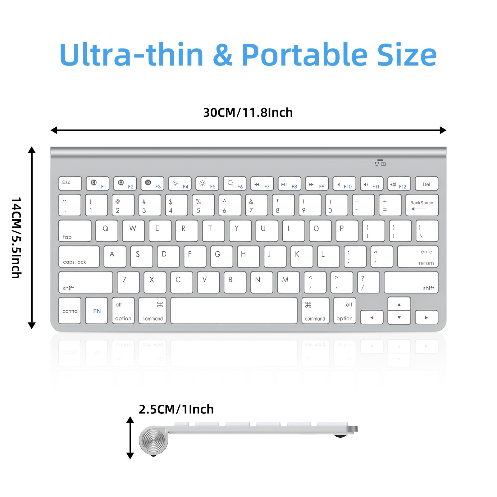 PINKCAT Ultra-Slim Bluetooth Keyboard - Portable for Laptop, iPad, TV (Silver) - Home & Office Use