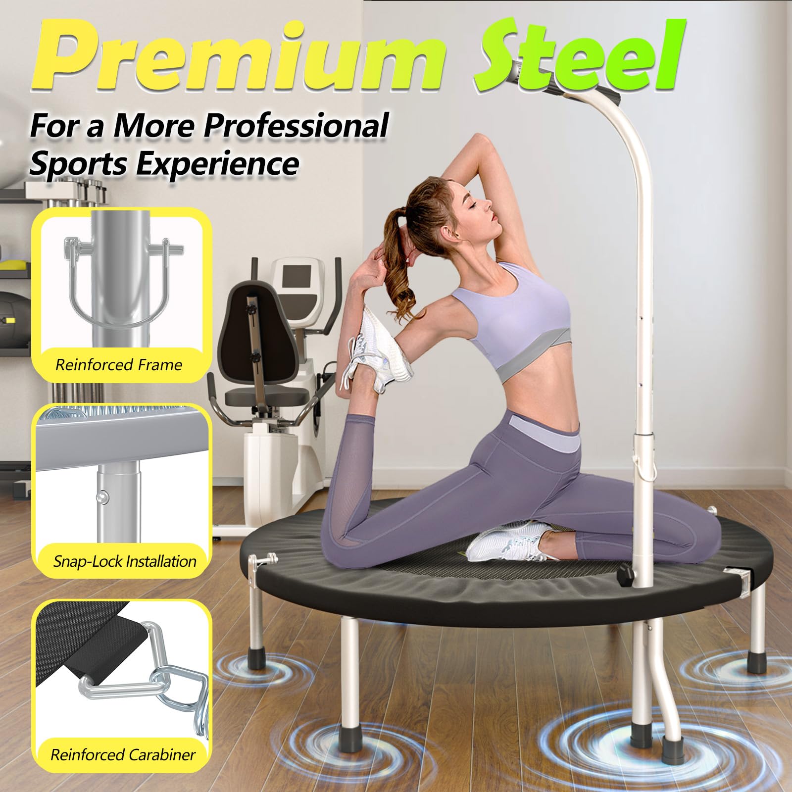 SkyBound Mini Trampoline for Adults - Adjustable T-Bar Handle Rebounder for Home Fitness, Cardio Workout & Weight Loss | Perfect for Indoor Exercise, Gym Training & Family Fun
