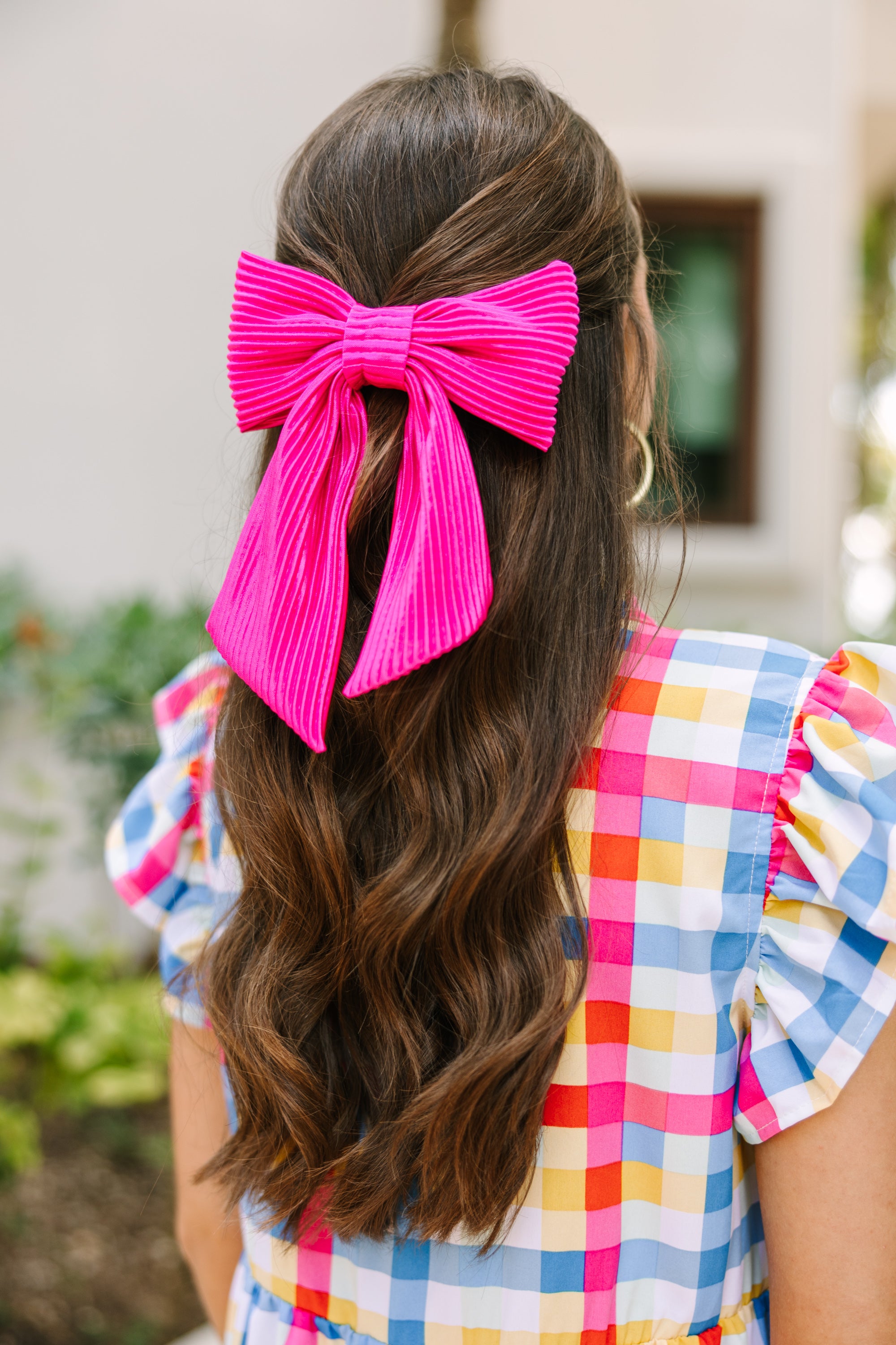 Bohemian Style Hot Pink Pleated Hair Bow for Women & Girls - Perfect for Parties, Weddings & Everyday Fashion Accessories