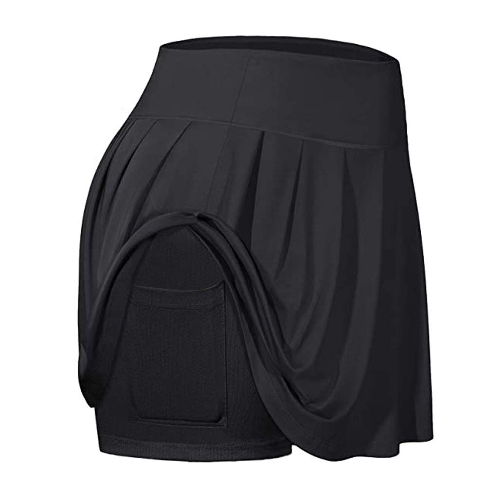 Women's Athletic Skorts with Built-in Shorts - Elastic Waist, Pockets & Checkered Design for Tennis, Golf, Yoga & Running | Comfortable Sports Skirt for Active Women