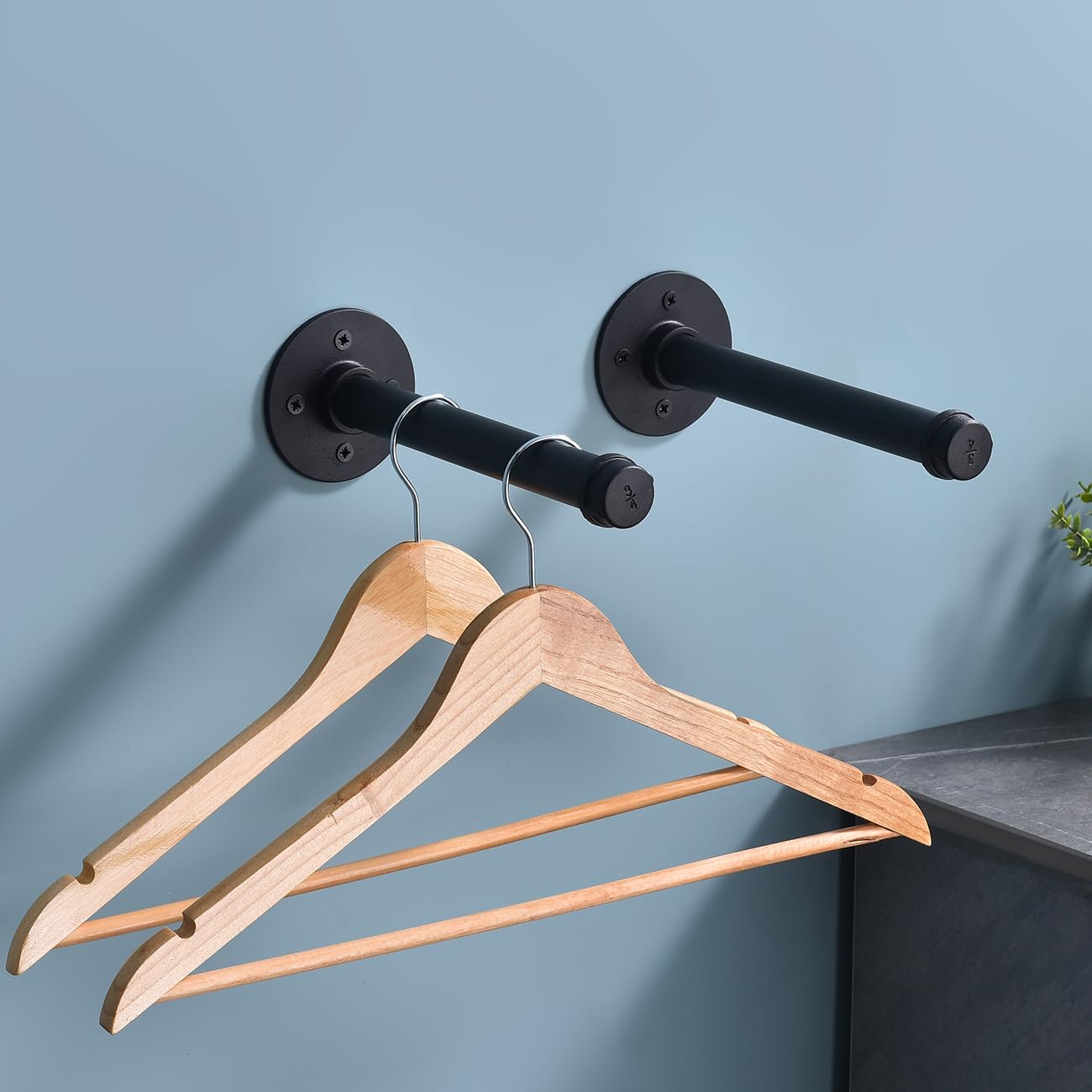 Heavy Duty 8 Inch Industrial Pipe Clothing Rack - Wall Mounted Garment Hanger for Closet Storage, Multi-Purpose Hanging Rod for Jackets, Coats & Pants (2 Pack) - Perfect for Bedroom, Laundry Room & Commercial Use