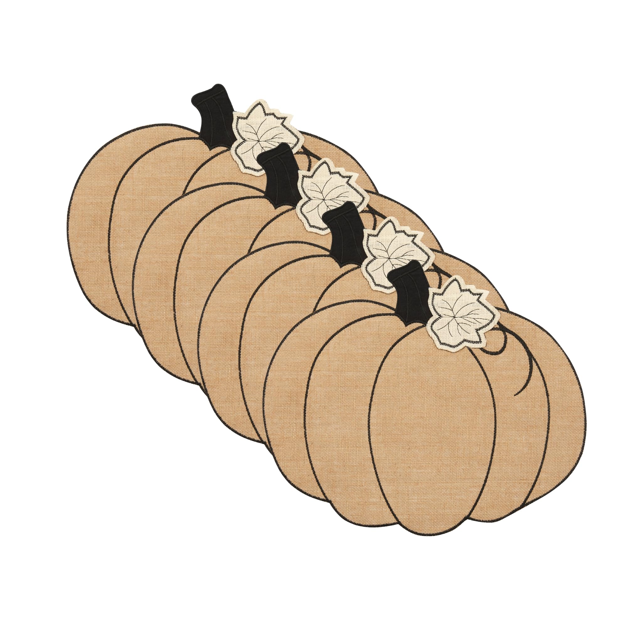 Elrene Home Fashions Burlap Pumpkin Placemats - Set of 4 Fall Harvest Table Mats (13