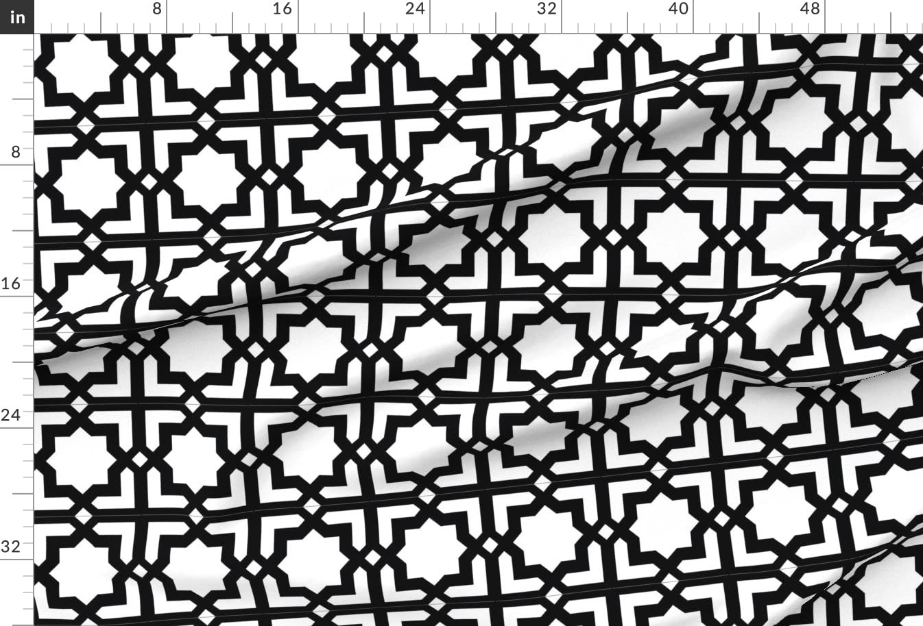 Premium Spoonflower Fabric - White & Black Traditional Moroccan Geometric Print on Soft Minky Fabric by The Yard | Perfect for Sewing Baby Blankets, Quilt Backing, Plush Toys & DIY Home Decor Projects
