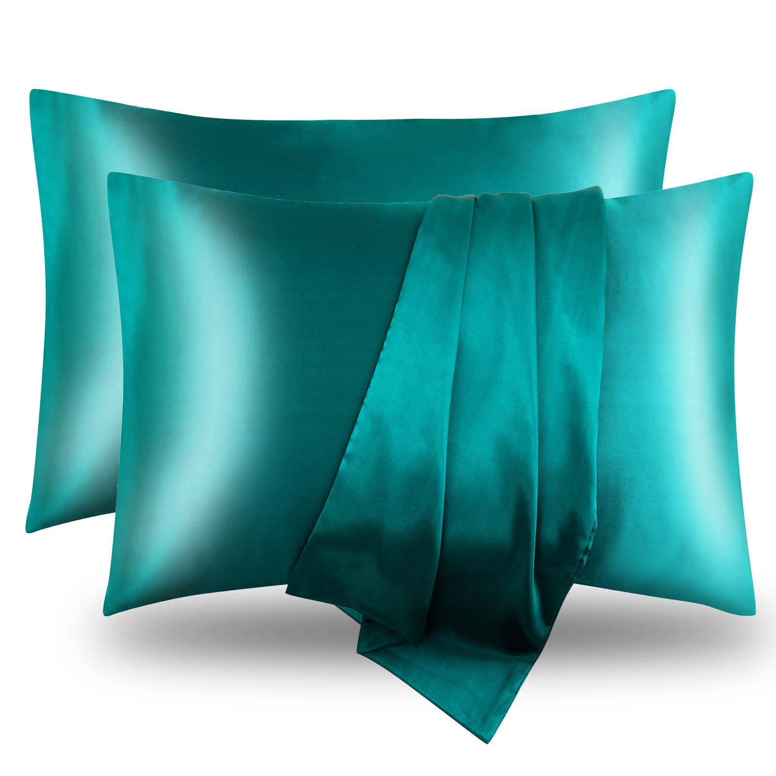 Luxury Satin Pillowcase Set of 2 - King Size 20x36 Inches, Silky Smooth Pillow Covers with Envelope Closure for Hair & Skin Protection - Teal Blue - Perfect for Beauty Sleep, Bedroom Decor & Gift Giving