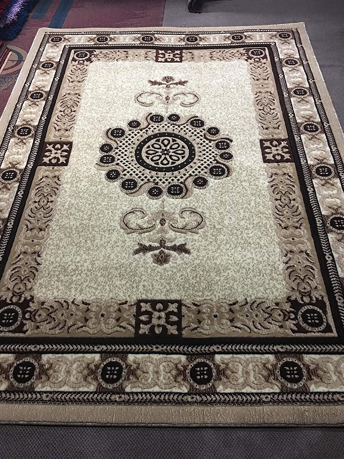 Handmade Traditional Persian Area Rug - Ivory, Brown & Beige Oriental Carpet with King Design (8'x10'6
