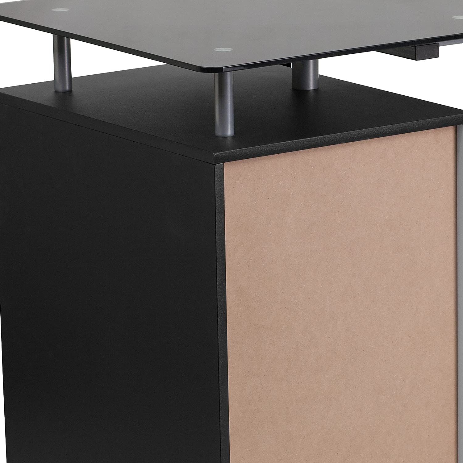 Flash Furniture Singleton Black Glass Computer Desk with Three Drawer Pedestal - Modern Home Office Desk for Work, Study & Gaming - Compact Writing Table for Small Spaces & Apartments
