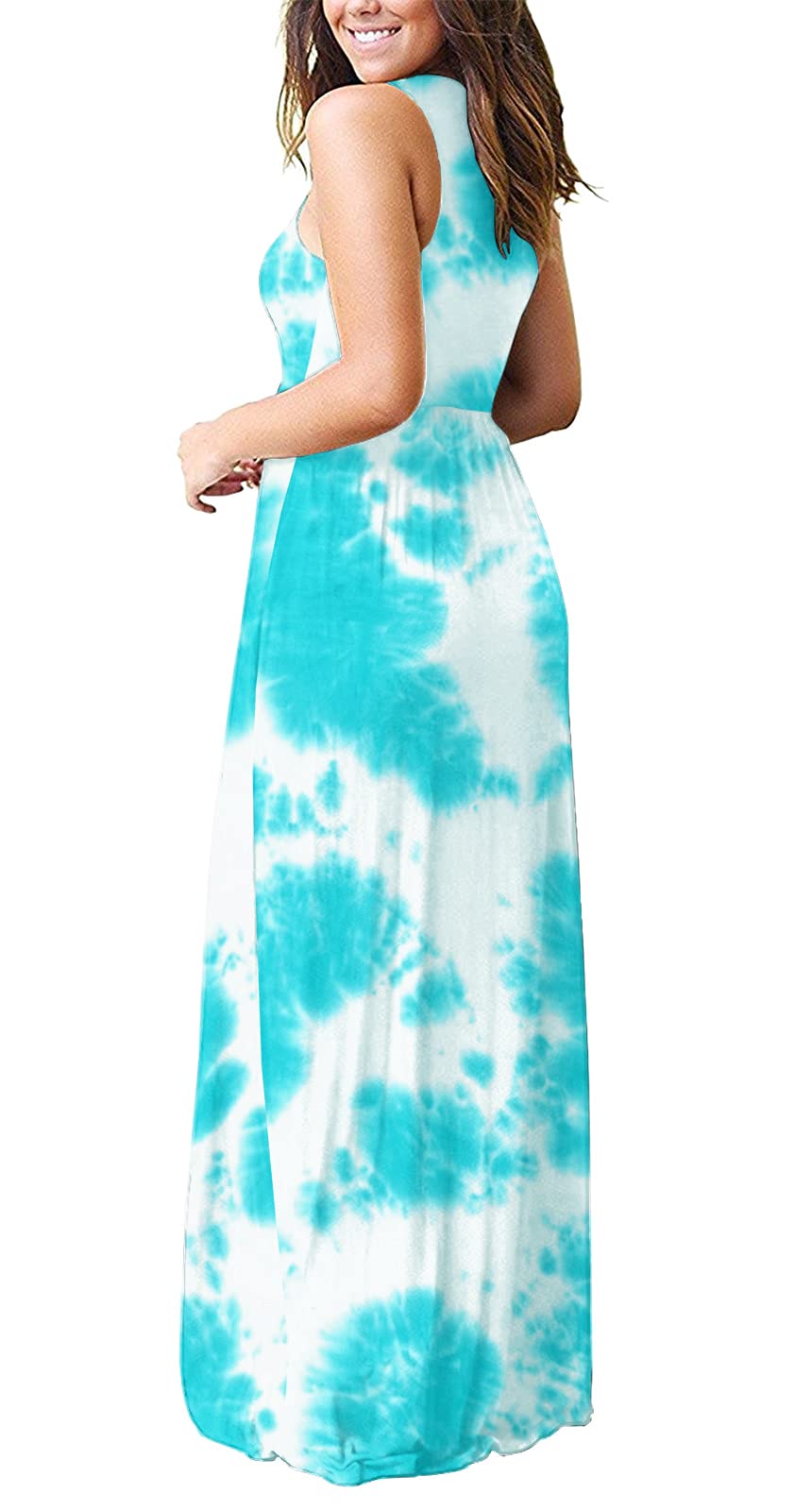 LILBETTER Women's Sleeveless Racerback Maxi Dress - Loose Fit Casual Long Dress with Pockets | Summer Beach Wear, Vacation Outfit, Boho Chic Style