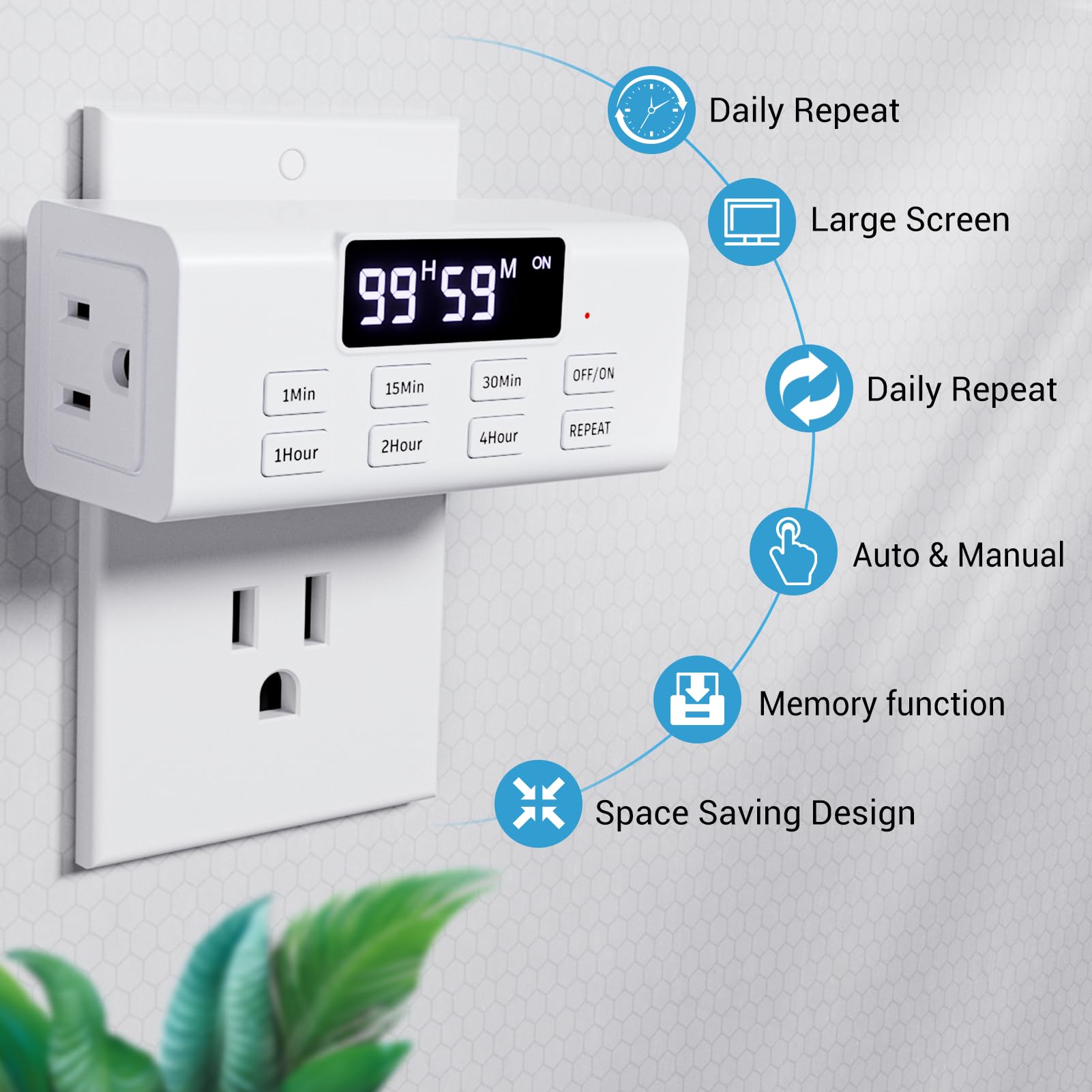 99-Hour Digital Countdown Timer Outlet with Large LCD Screen & Auto Shut Off - 2 Pack for Home, Office, Vacation Security - Perfect for Chargers, Lights, Appliances & Energy Saving