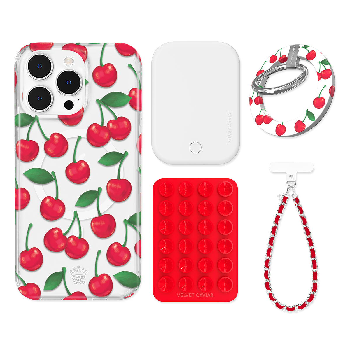 Very Cherry iPhone Bundle Set with Grip - Stylish & Secure Phone Accessories for Everyday Use, Travel, and Work