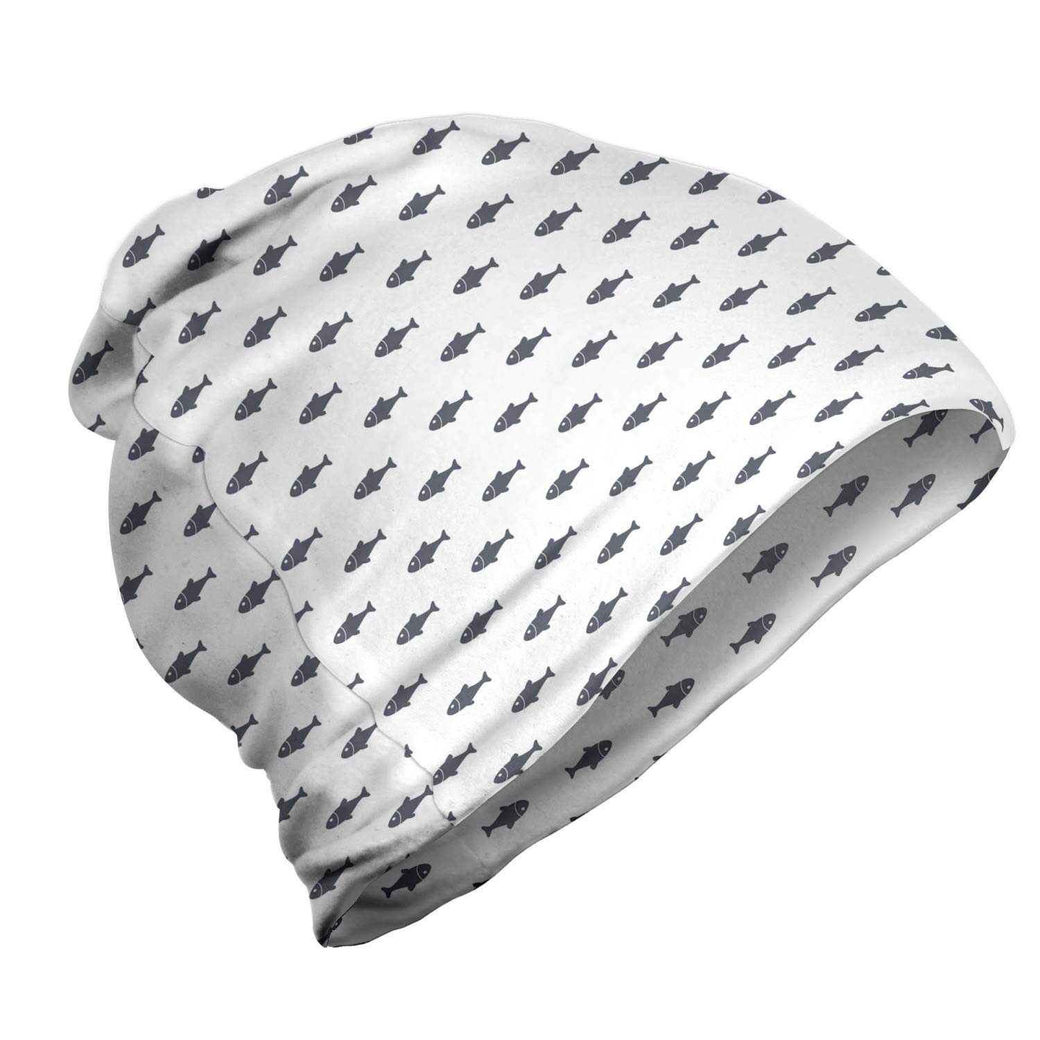 Ambesonne Unisex Beanie - Sketchy School of Fish Design - Warm Winter Knit Hat for Men & Women - Perfect for Hiking, Outdoor Activities & Cold Weather