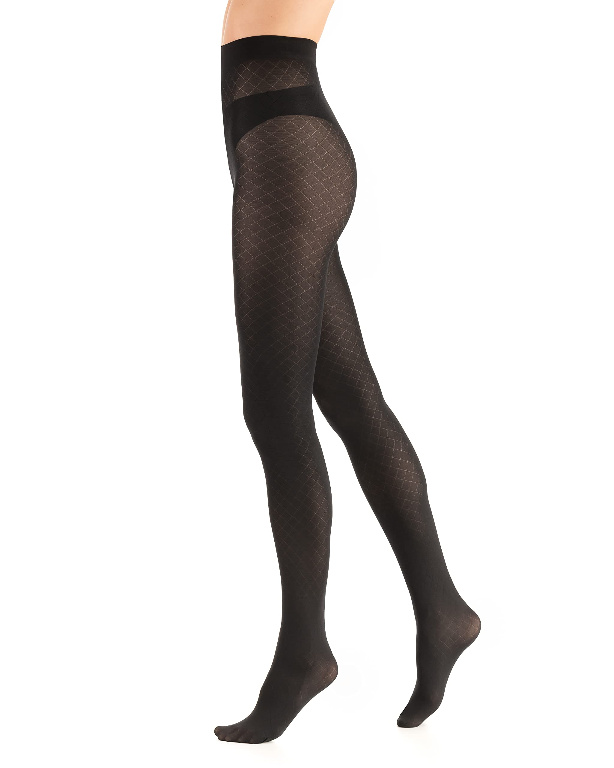 MITAAMI Women's Black Patterned Tights 60 Denier - Opaque Fishnet Stockings for Party & Fashion
