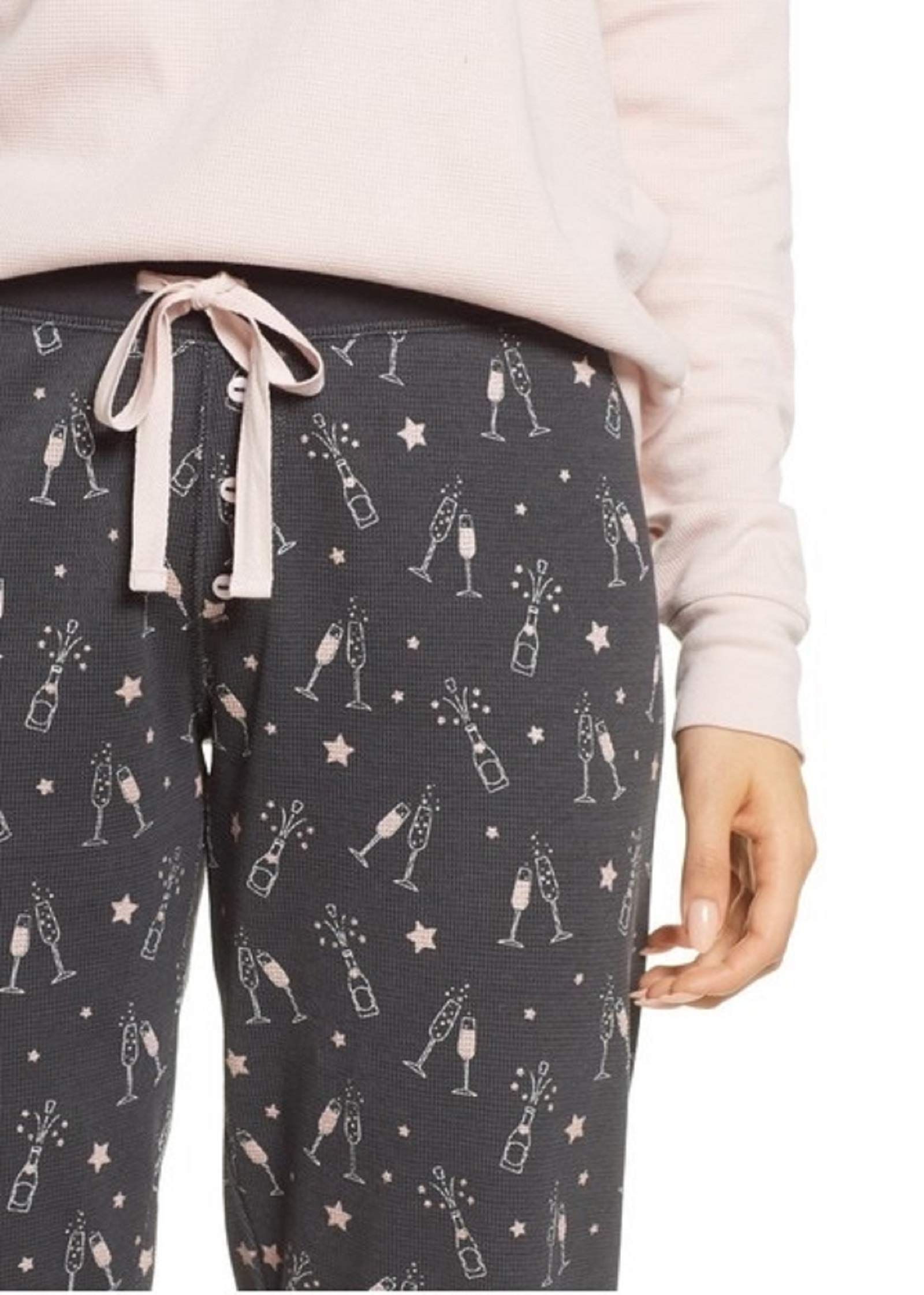 PJ Salvage Women's Thermal Pajama Set - Soft Fleece Sleepwear Top & Pants, Large Size, Cozy Pink Loungewear for Winter Nights & Relaxing at Home