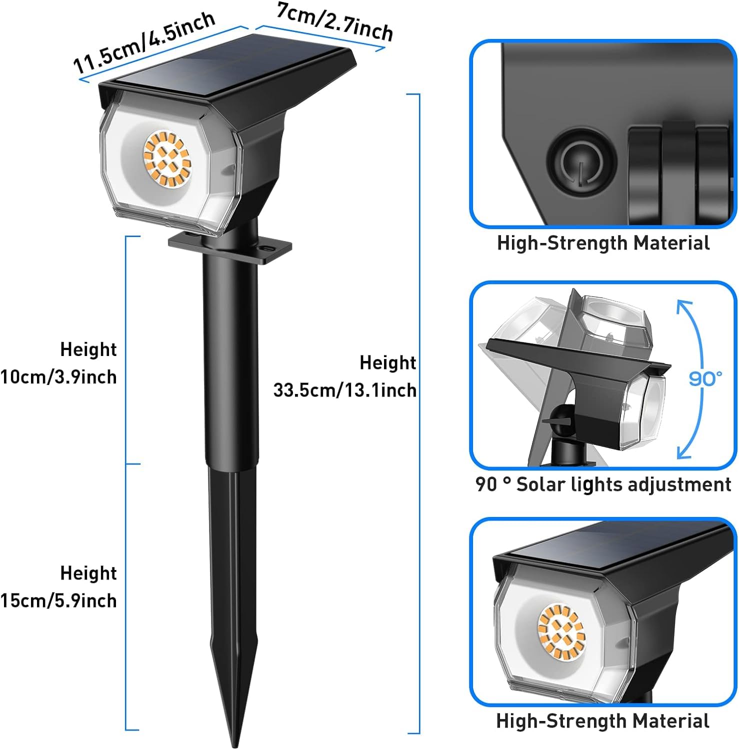 EIUIO Solar Outdoor Lights Waterproof - 2 Pack Solar Spot Lights with Auto On/Off & 3 Lighting Modes - Garden Decor, Pathway, Yard & Patio Lighting (Pale Yellow)