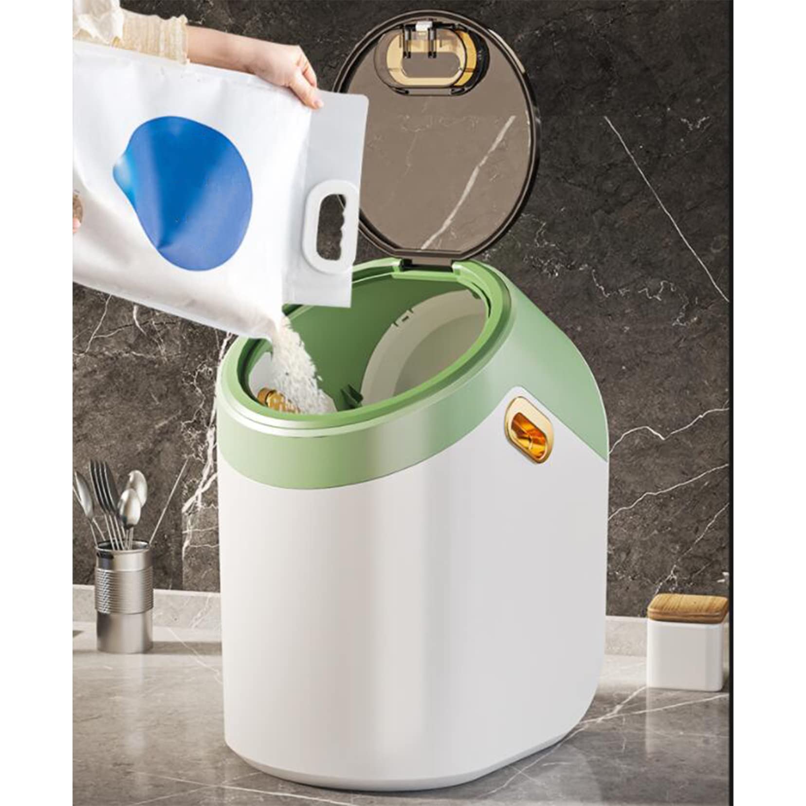 Large Airtight Rice Storage Container with Measuring Cup - 10kg Capacity for Grains, Beans, Snacks & Pet Food | BPA-Free Clamshell Design | Perfect for Kitchen Pantry Organization & Bulk Food Storage (Gray, 5kg Size)