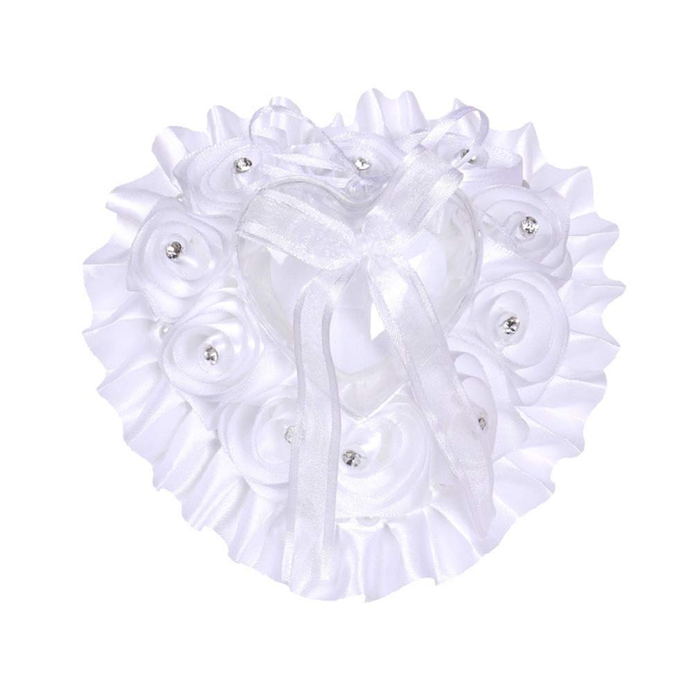 Heart-Shaped Floral Wedding Ring Pillow - Elegant Bride Decoration for Ceremonies, White - Perfect for Wedding Aisle Decor and Ring Bearer Accessories