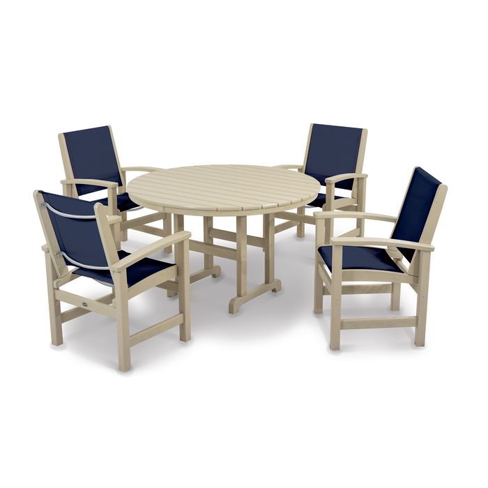 POLYWOOD Coastal 5-Piece Round Farmhouse Dining Set - Outdoor Patio Furniture for Backyard, Poolside & Beach House Dining