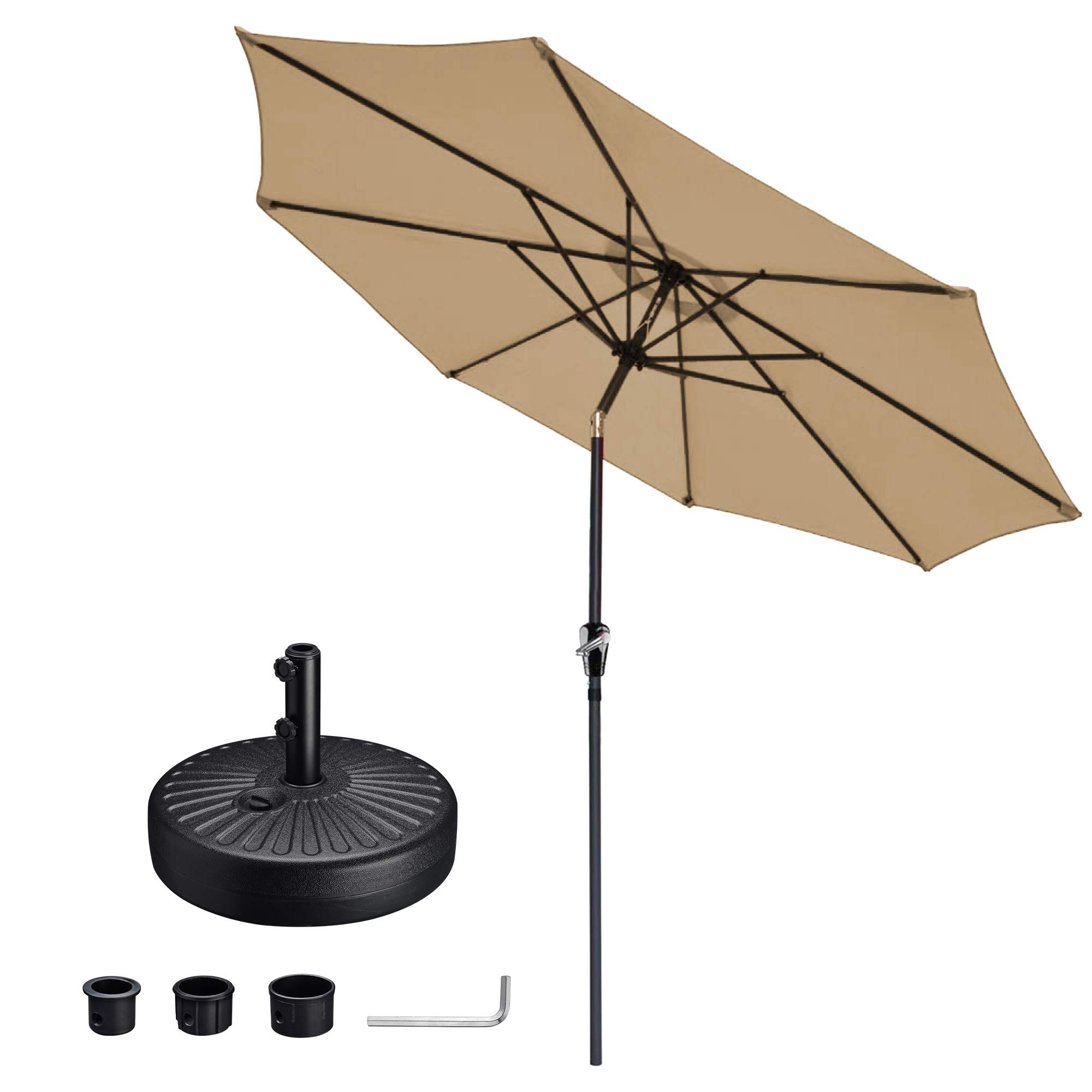 Yeshom 9 Ft Aluminum Outdoor Patio Umbrella with Tilt Function & UV30+ Protection - Sand Filled Base for Stability - Perfect for Backyard, Garden, Poolside, and Outdoor Dining Areas
